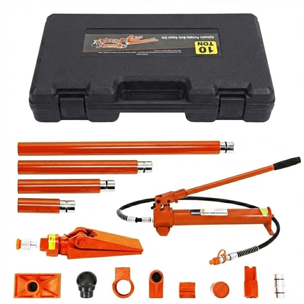 12 Tonnen Hydraulikzylinder Porta Power Set – Karosserie Richtwerkzeug Mit 1,4 m Ölschlauch & Transportkoffer – Hydraulikheber Set Für Werkstatt, KFZ, Landwirtschaft & Schwere Maschinen, Orange