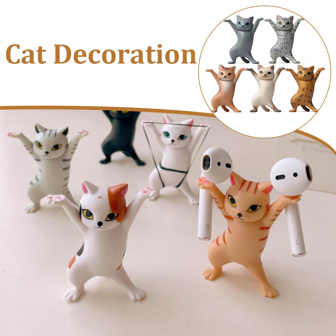 BUENTYA Lot De 5 Porte-Stylo Chat Danse – Figurines Mignonnes PVC Multi-Usages, 5 Styles