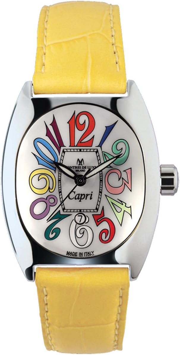 Women's CP3 AC QZ BIA Capri Multicolored Stainless Steel Luminous Shiny Yellow Leather Date Watch