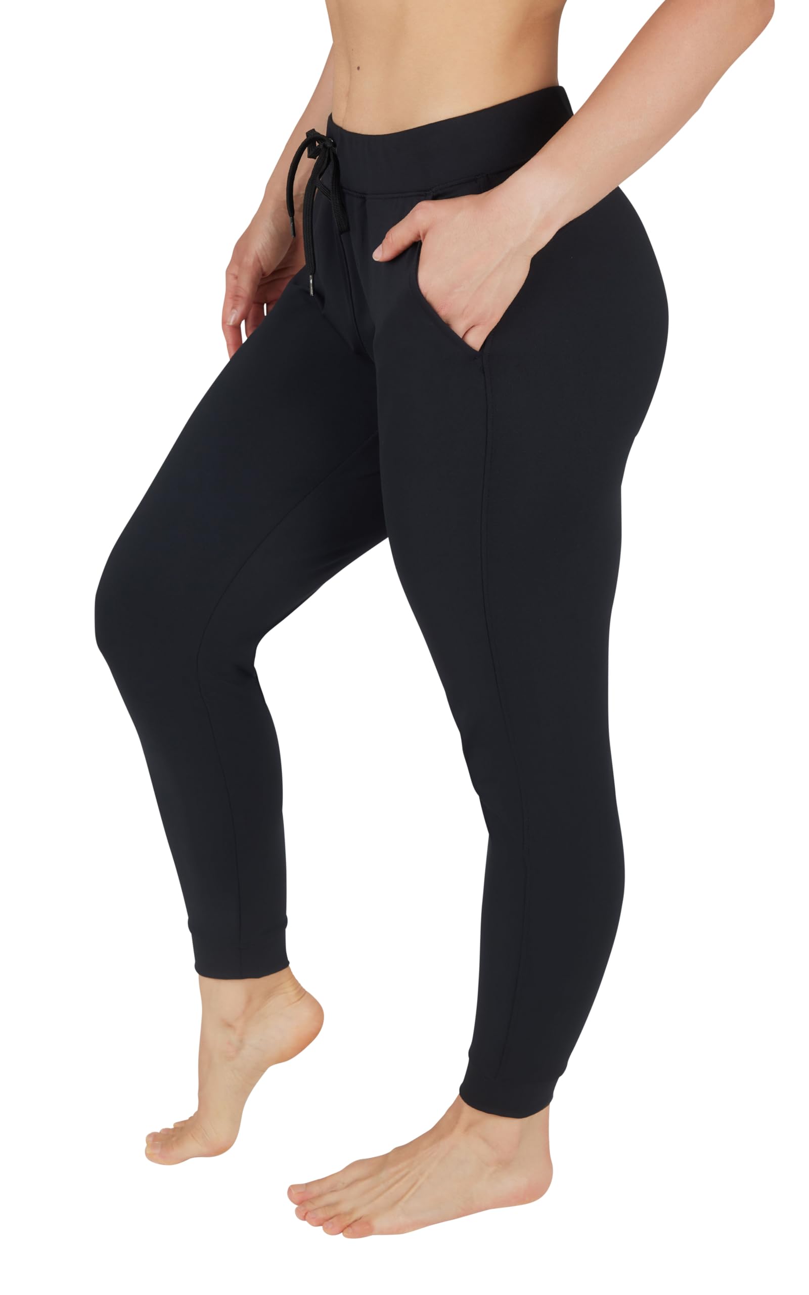 90 Degree By Reflex Womens High Waisted Jogger Lightweight Athletic Lounge Workout Pants with Pocket and Drawstring - Black - Medium