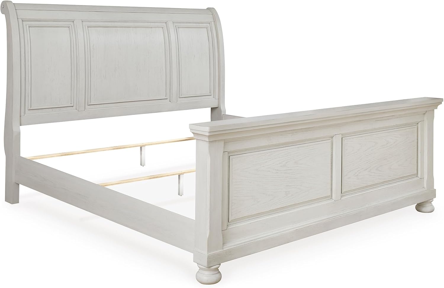 Signature Design by Ashley Robbinsdale Queen Sleigh Bed, Antique White | Select oak veneer and solid wood components, Grain texture, Traditional sleigh queen bed, Requires box spring