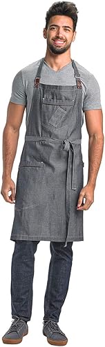 Miniatura 6 de Mercer Culinary Metro Edge Renegade - Delantal con peto, color negro y correas de cuero marrón