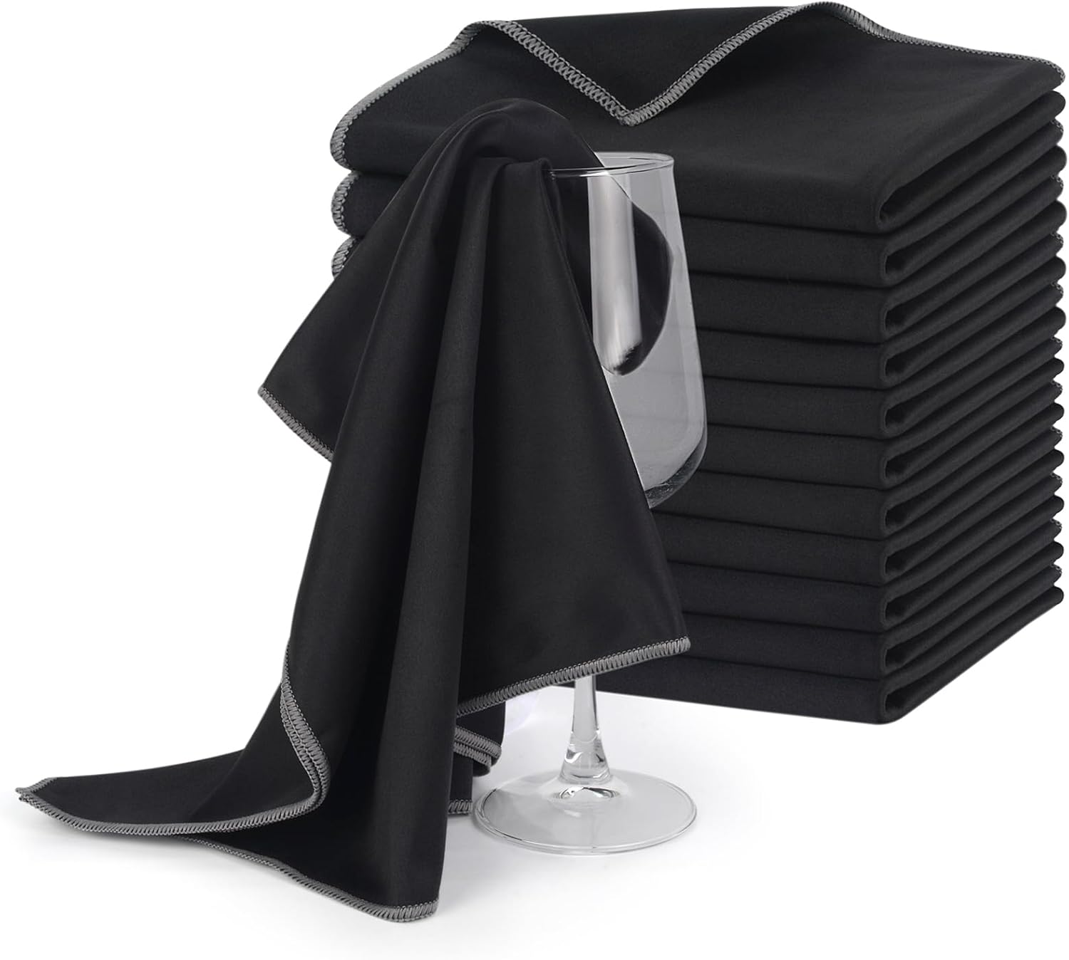 SINLAND Microfiber Glass Polishing Cloths Large Size Thick Lintless Drying Towels for Wine Glasses Stemware Dishes Stainless Appliances 20 Inch X 25 Inch Pack of 12 Black