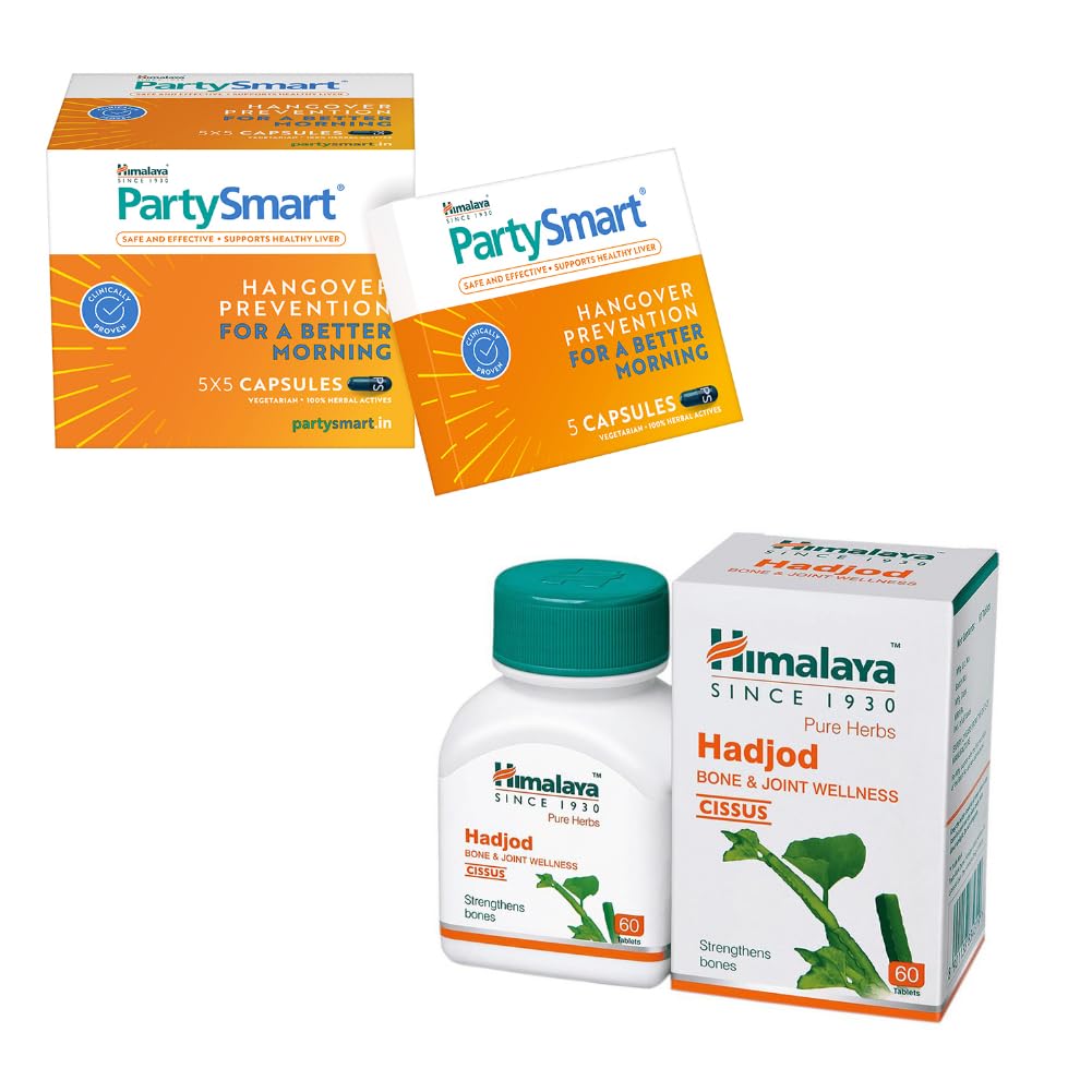 Himalaya Partysmart, 25 Capsules |Prevents Hangover & Helps Support Liver. Herbal Solution, Safe, Effective & Clinically Proven & Wellness Pure Herbs Hadjod Bone & Joint Wellness - 60 Tablet-picture-26