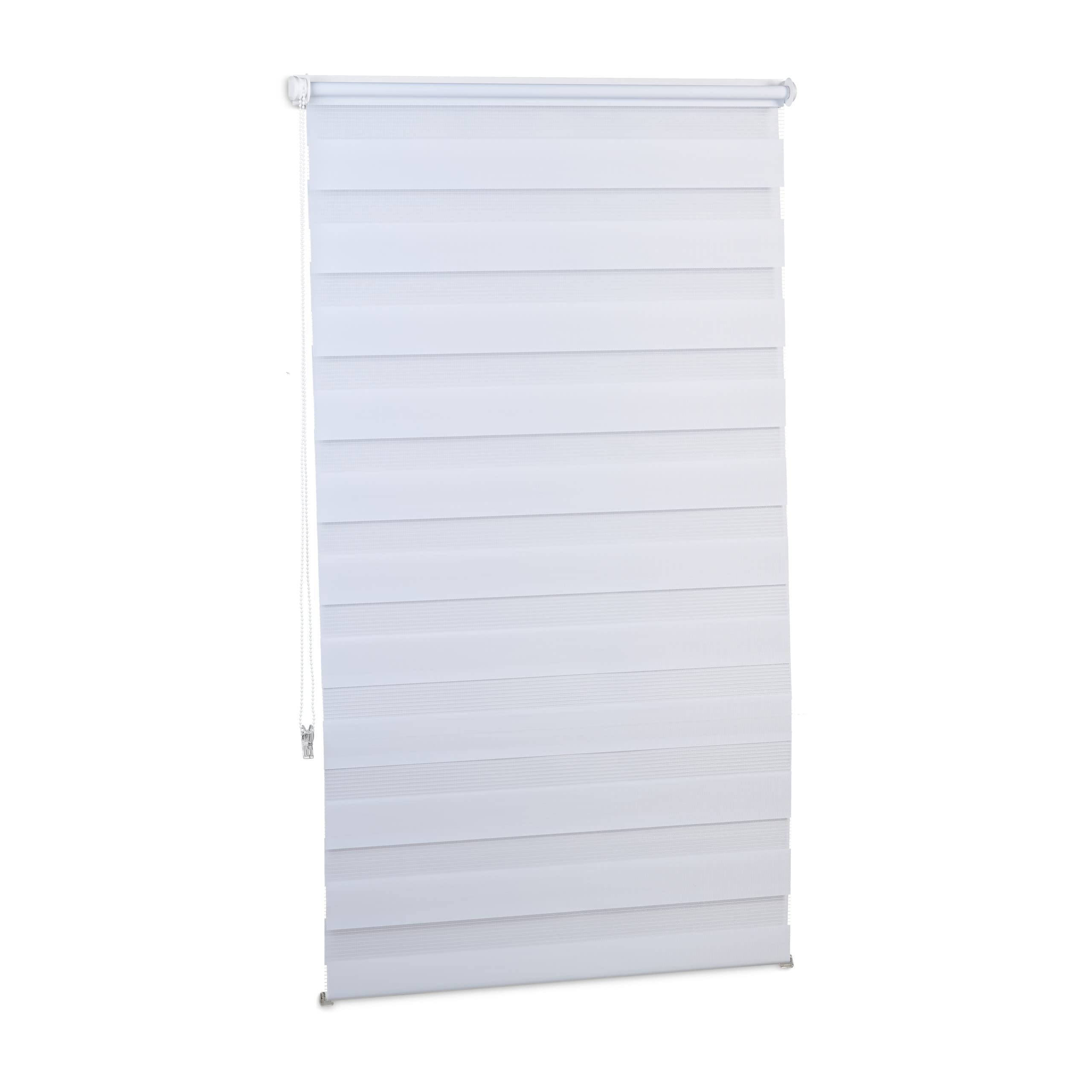Relaxdays Doppelrollo Klemmfix ohne bohren, 3er Pack, Seitenzugrollo mit Streifen, Duo-Rollo für Fenster, Stoff 76x156 cm, weiß
