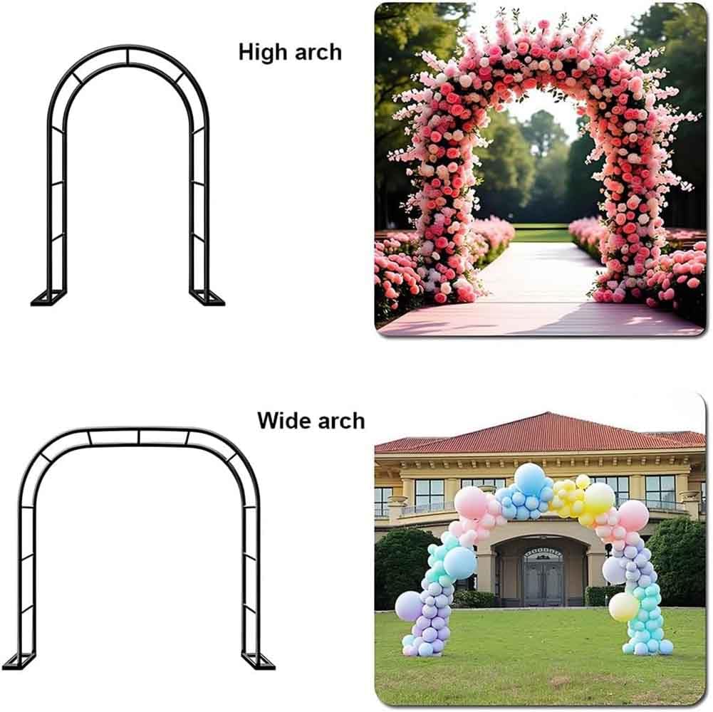 Szeroki metalowy łuk ogrodowy, krata, 120 cm, 140 cm, 240 cm, elegancka pergola na wesela, imprezy, dekoracja wewnątrz i na zewnątrz, czarna rama, 2,4 m x 2,2 m podparcie łuku