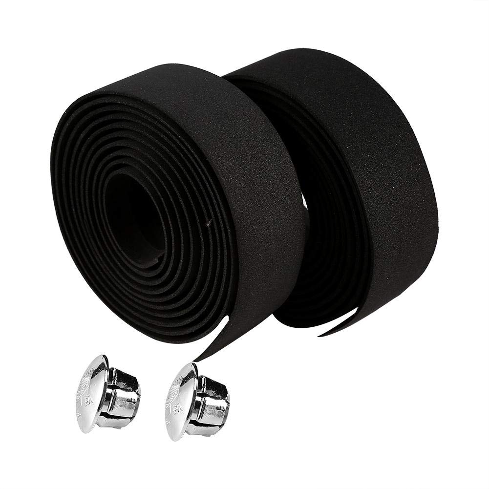 Alomejor Handlebar Tape Handle Tape Wraps with 2 Plugs 2PCS Cycling Handle Wraps for Mountain Road Bike(Black)