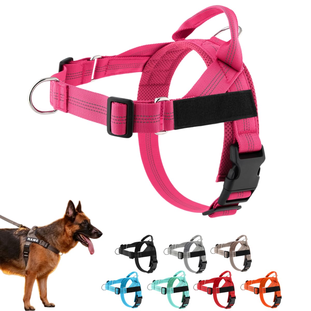 No Pull Dog Harness, Front Clip Adjustable Pet Vest, Breathable Soft Padded Material, Neck & Chest Adjustable, Heavy-Duty D-Ring, Reflect-Stitching, Sturdy Handle, for Small To Large Dogs (1pc-HT, M)
