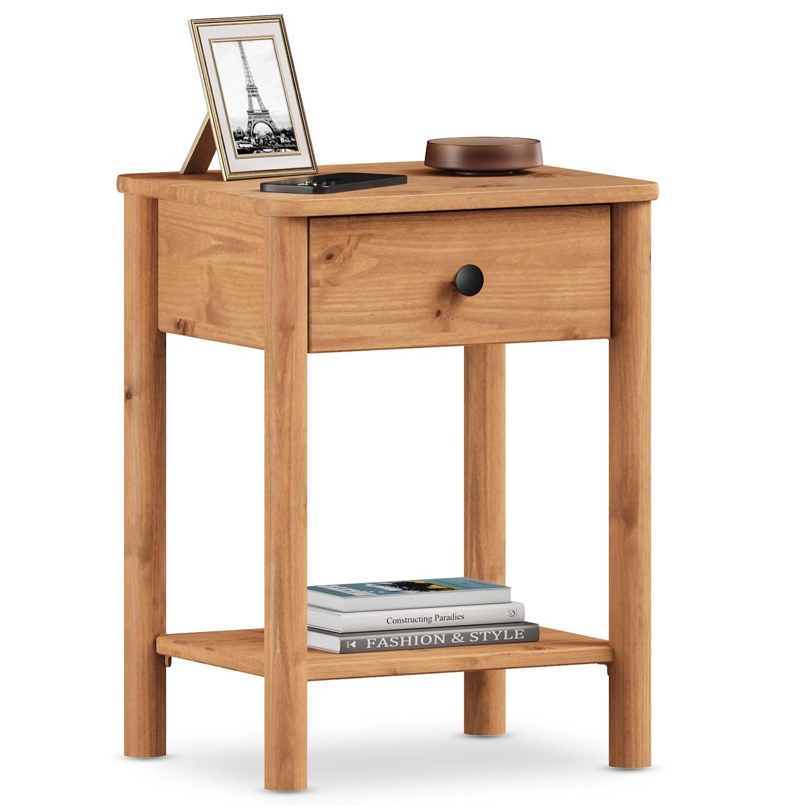 IDIMEX Table de Chevet APOANA avec 1 tiroir et 1 Tablette, Dimensions montées 45 x 55 x 35 cm, pin Massif Coloris chêne, idéal pour Chambre ou Salon, Style Naturel