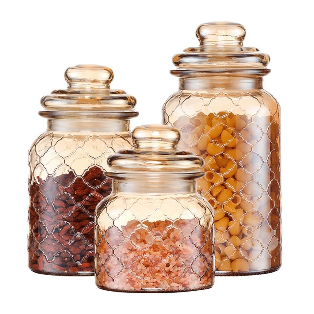 Conjunto de recipientes de 3, diseño Retro con Tapas de Vidrio herméticas, for frascos de Vidrio prácticos y duraderos y duraderos y duraderos. (tamaño : C)