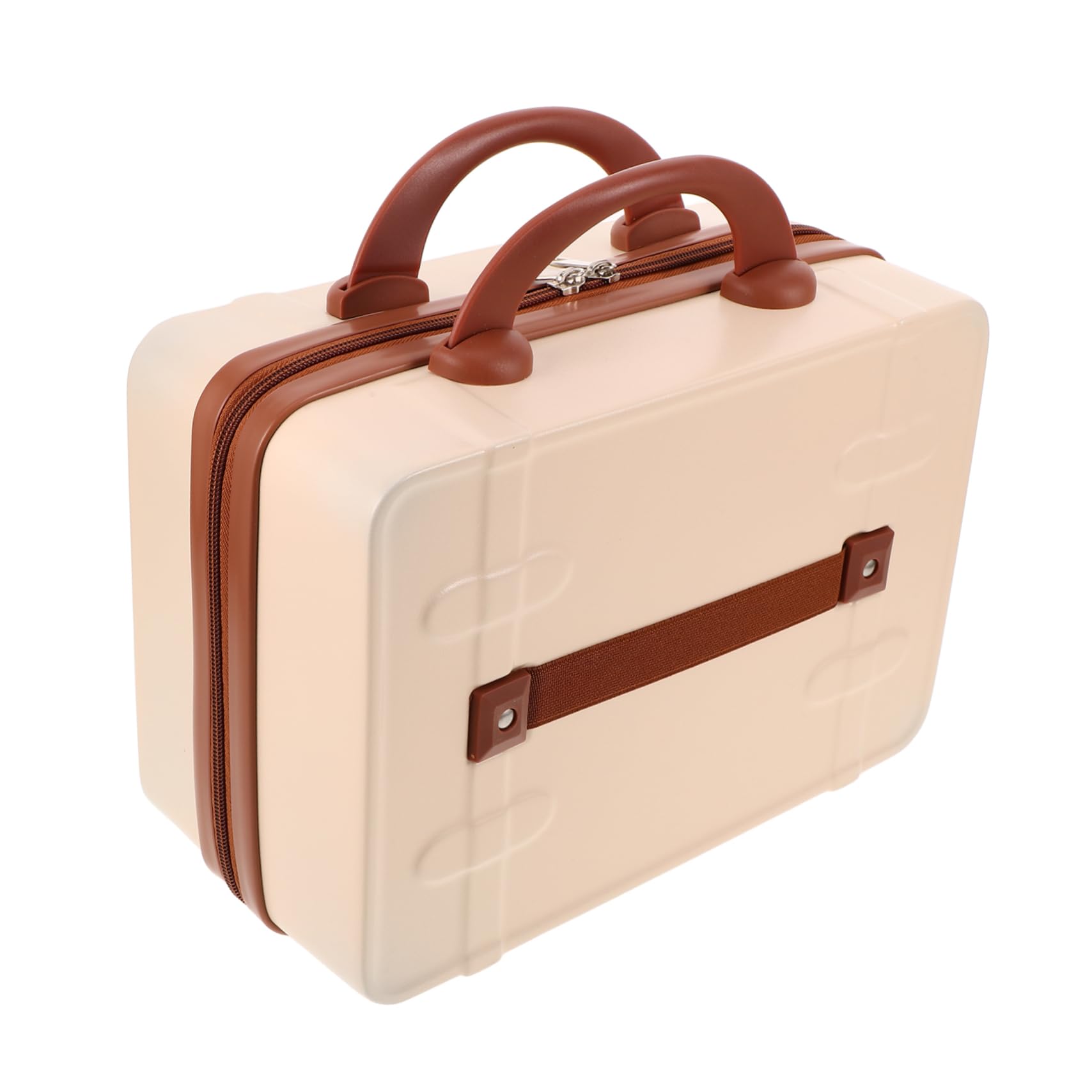 Maleta de Maquillaje Retro de Mano 14 Pulgadas Abs Beige | Interior Varios Compartimentos, para Viaje y Uso Diario, Diseño Vintage Inspirado