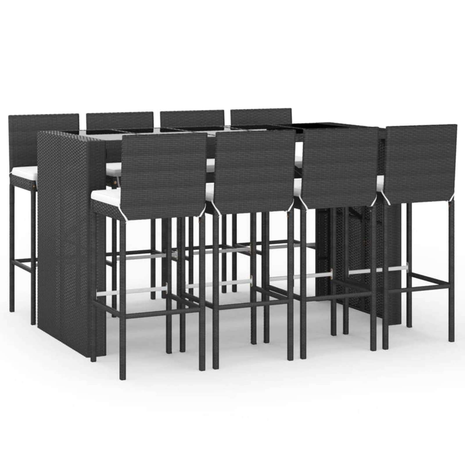 ZEYUAN Ensemble de Bar de Jardin 9 pcs avec Coussins Noir Poly rotin,Banc D'Extérieur,Banc Plastique Blanc,Mini en Plastique Jardin