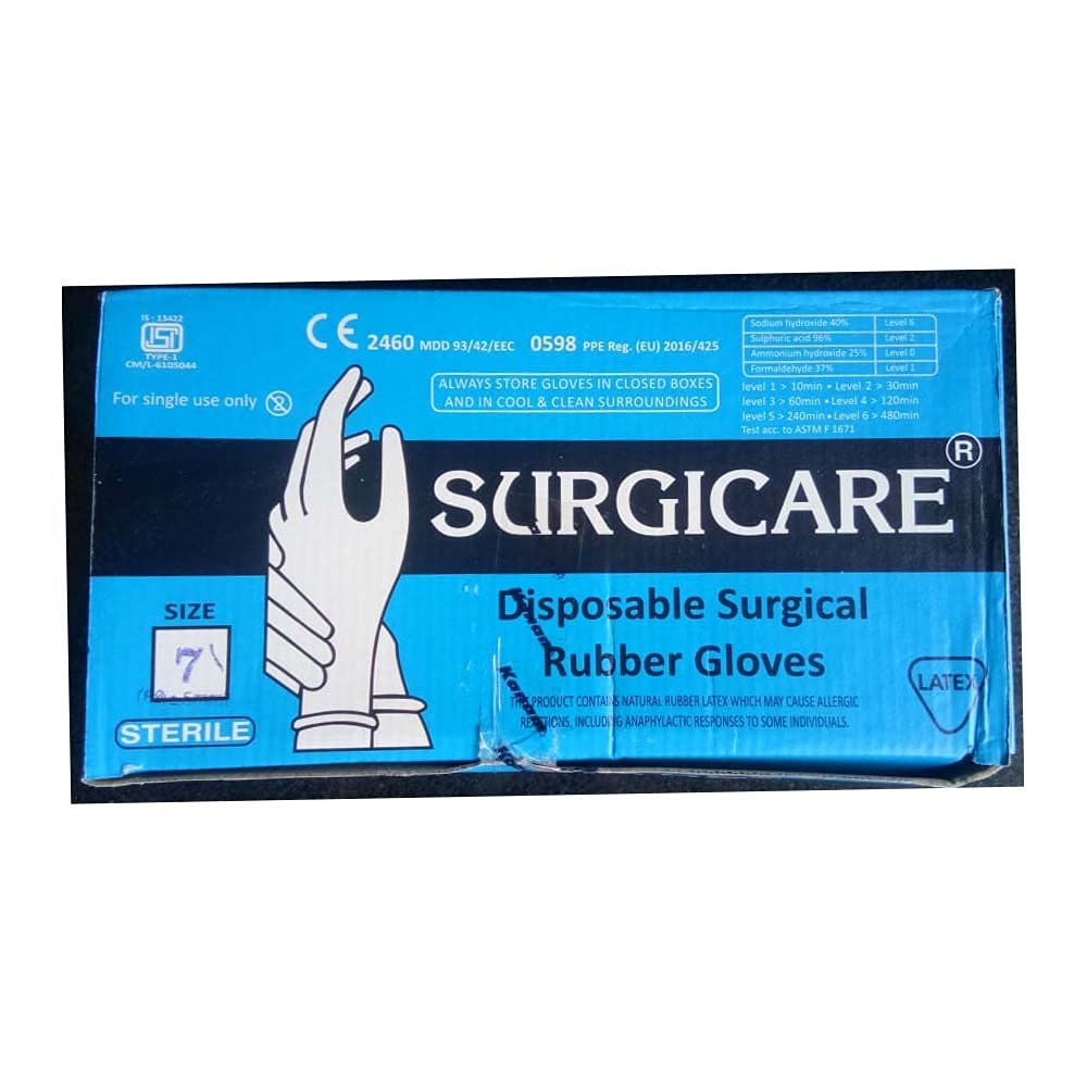 SURGICARE Surgical Sterile Rubber Gloves,7 inch