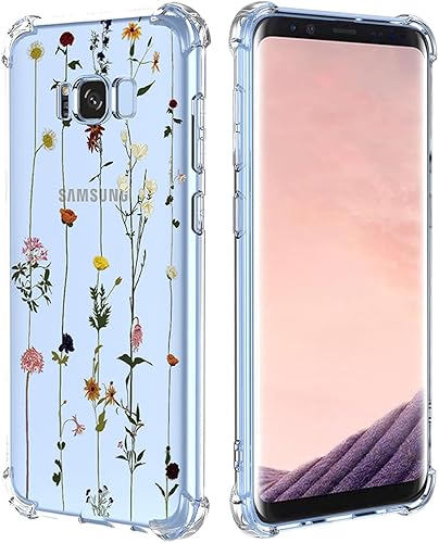 Funda para Galaxy S8 Plus, Samsung S8+ SM-G955U con protector de pantalla, funda transparente con patrones de jardín de flores, funda protectora