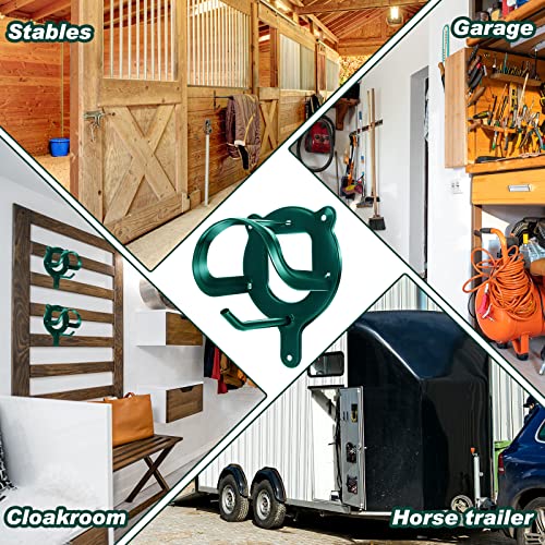 Image of Dunzy 6 Pcs 3 Pcs Bridle Hooks Horse Bridle Rack, Dark Green | Metal Horse Bridle Rack for Barn Storage, Includes Mounting Hardware and Anchors, Space Saving Hooks for Halters and Reins