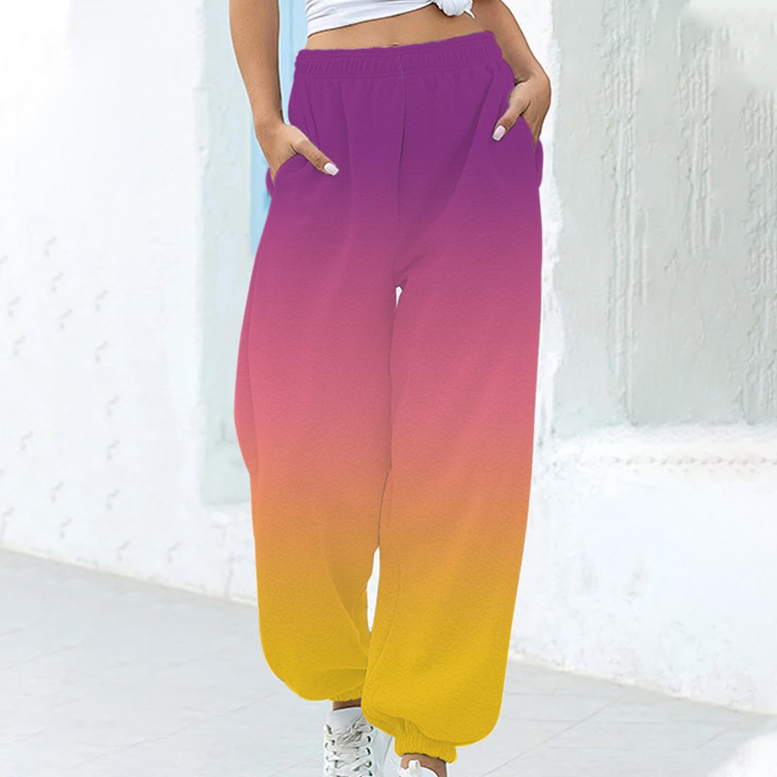 Womens Sweatpants Casual High Waist Pants Cinch Bottom Joggers 2023 Fall Fashion Workout Athletic Fitness Trousers Purple