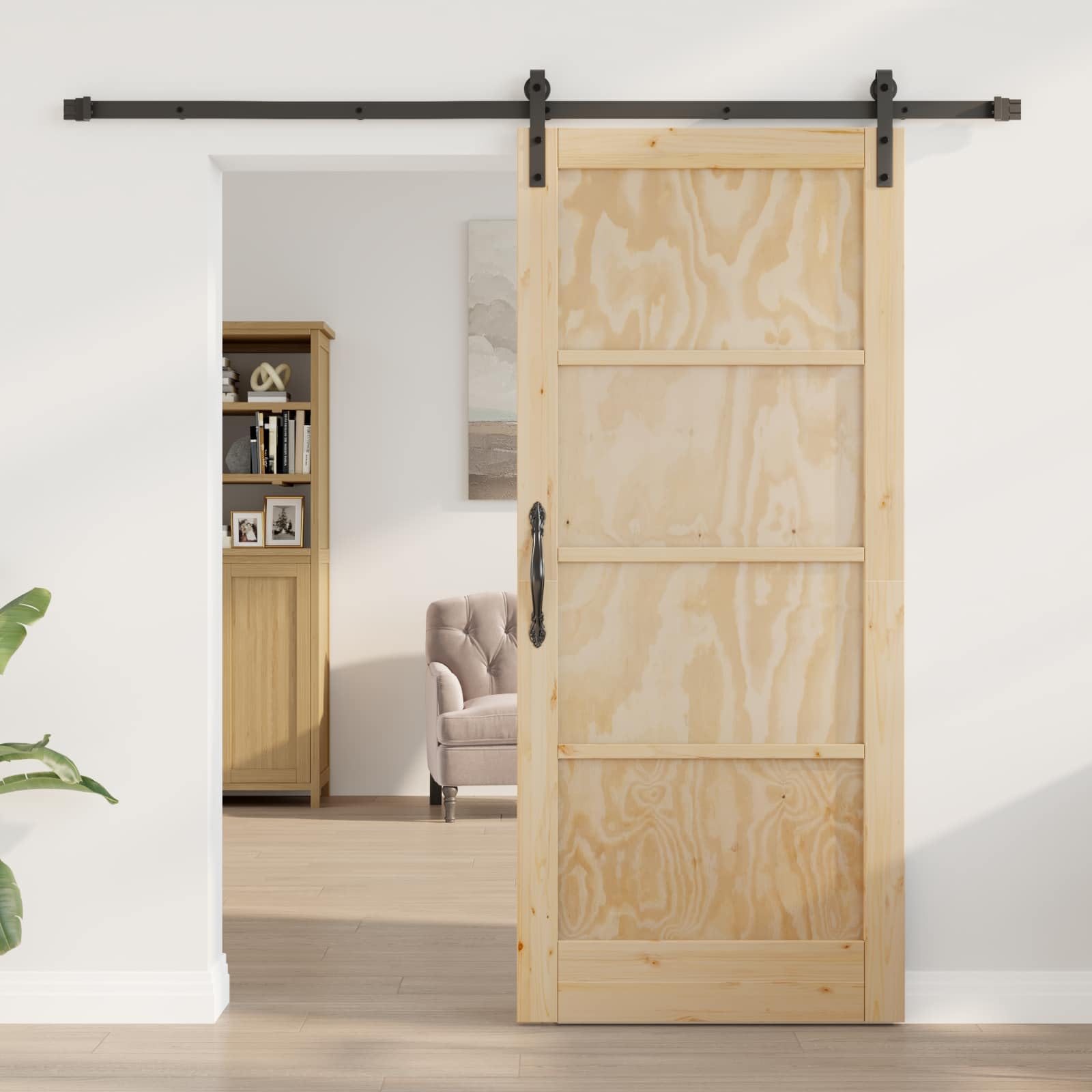Drzwi przesuwne naturalne 86 x 198,5 cm lite drewno sosnowe