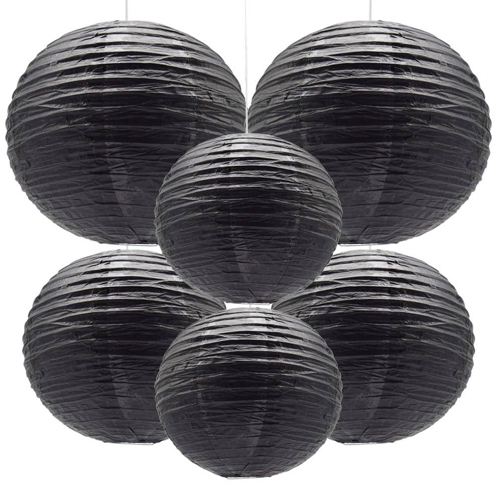 Yosawo 6 Pcs Paper Lanterns Decorative Round Paper Lantern Hanging Paper Lanterns for Party, Classroom, Wedding, Halloween,Christmas,Home Decoration （ 8”10” 12”/Black）