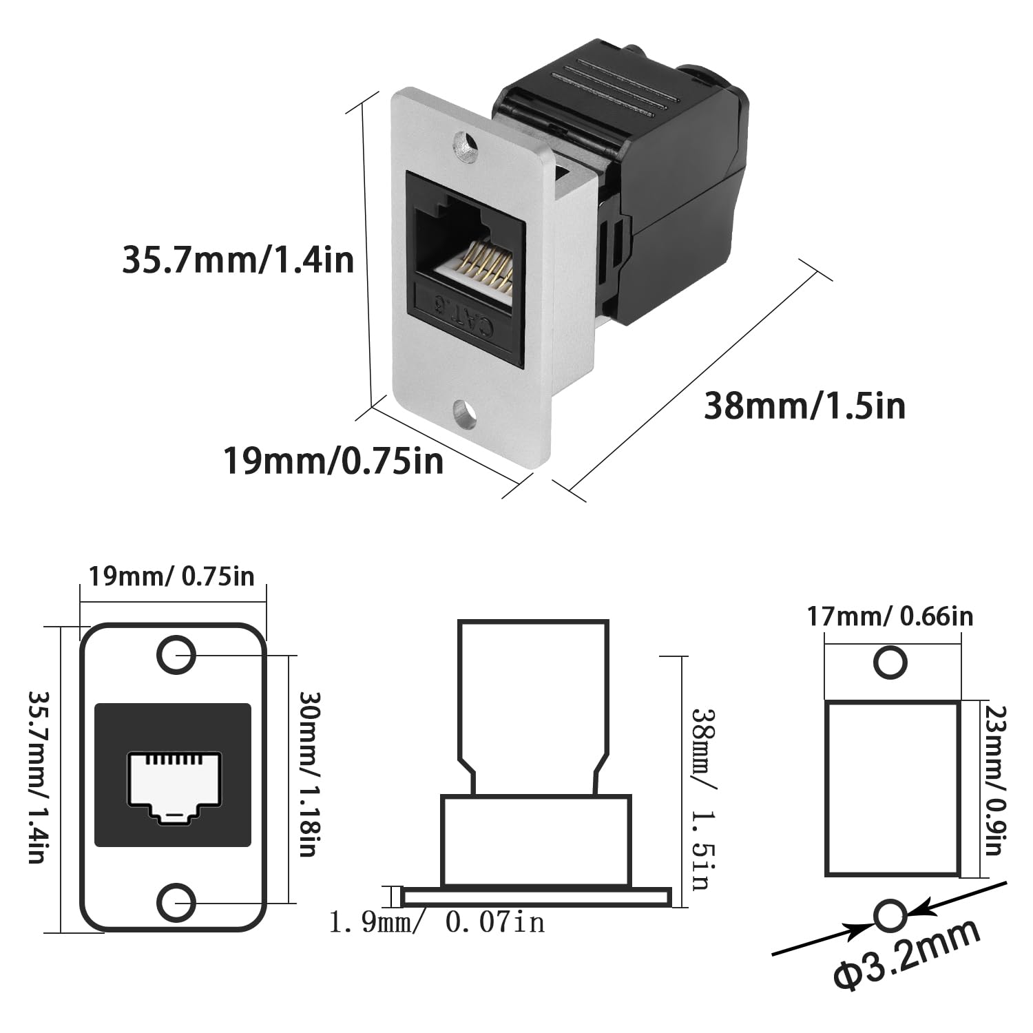 QIANRENON RJ45 Panel Mount Adapter CAT6 - 8P8C Buchse Zum Aufschrauben, Für Netzwerk-Testing & DIY