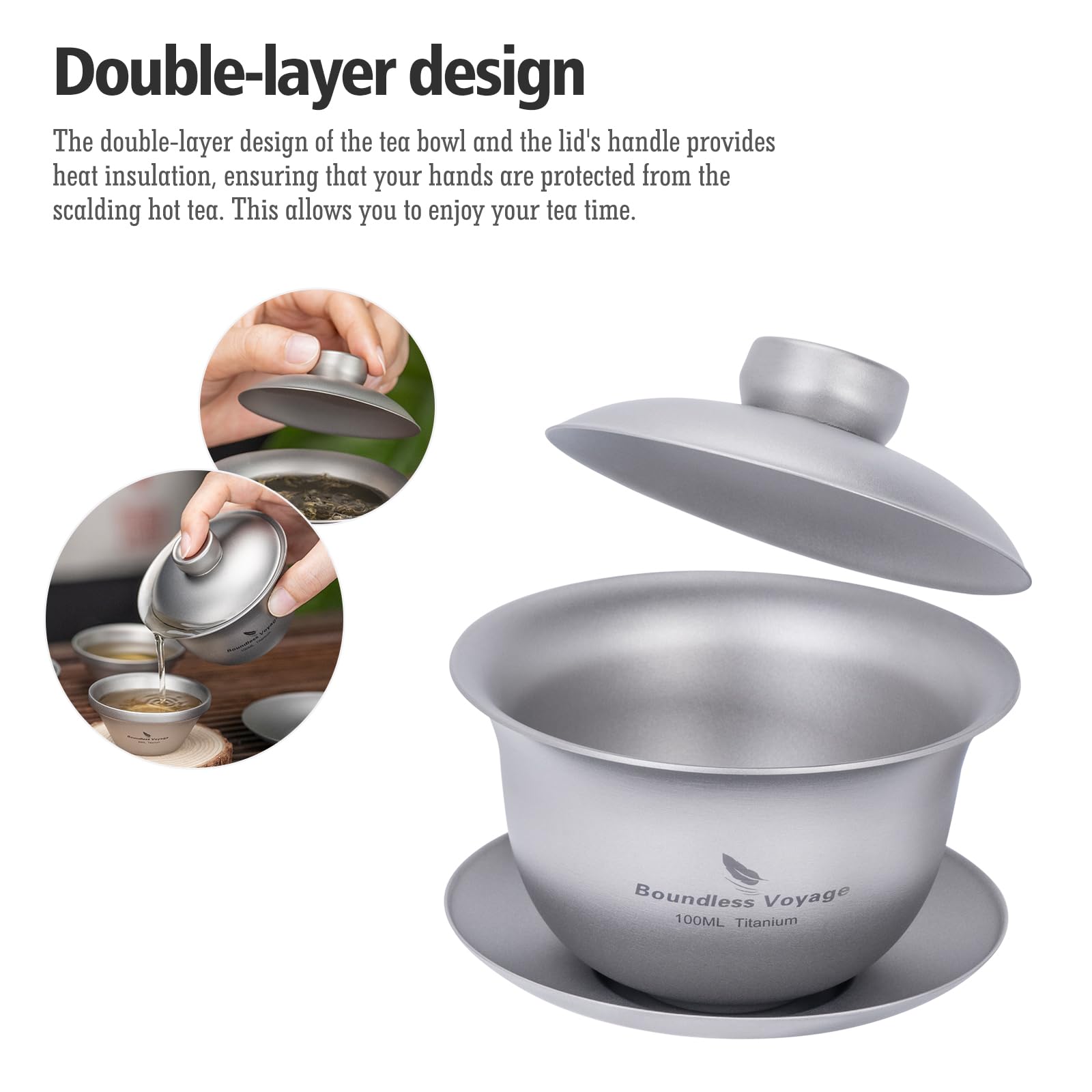 Boundless Voyage Titan Doppelwandige Teetasse Chinesische Traditionelle Teeschale Kung Fu Gaiwan Anti-Schuppen Tee Set Ti3143D