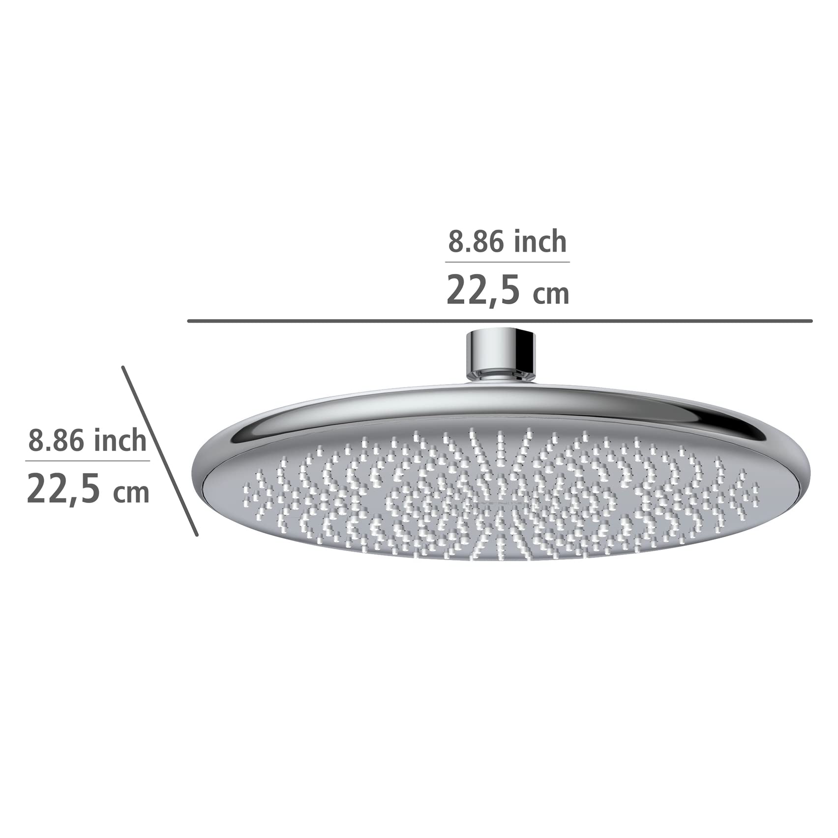 WENKO Głowica prysznicowa z deszczownicą, oszczędność wody, Ø 22,5 cm, uniwersalna głowica prysznicowa z systemem oszczędzania wody, tworzywo sztuczne (ABS), 22,5 x 22,5 cm, chromowana
