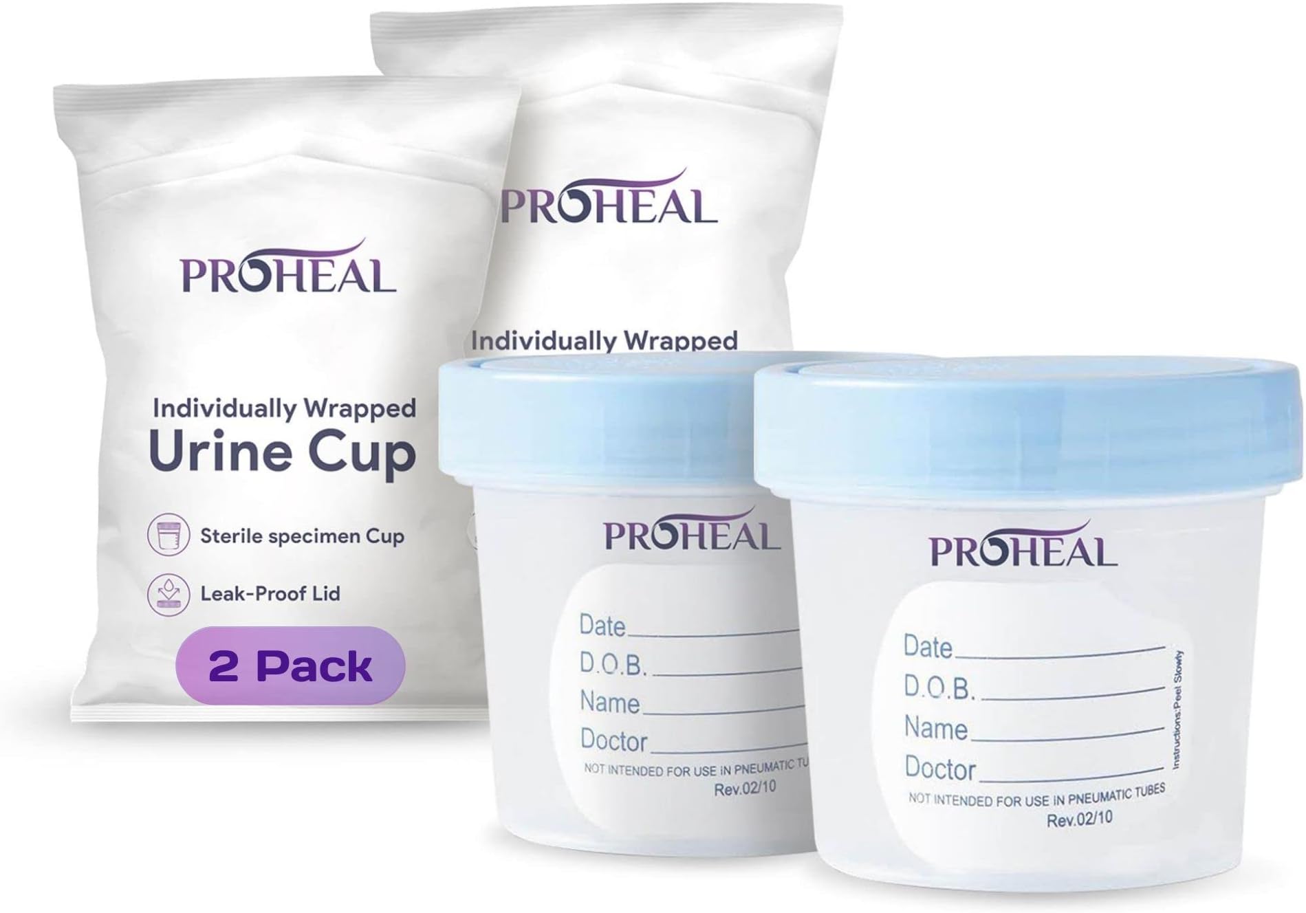Sterile Urine Specimen Cups with Lids (2PK)- 4 oz. Sample Urine Cups for Specimen Collection - Individually Wrapped Urine Cups for Testing - Stool, Semen Analysis, and Pee Cup