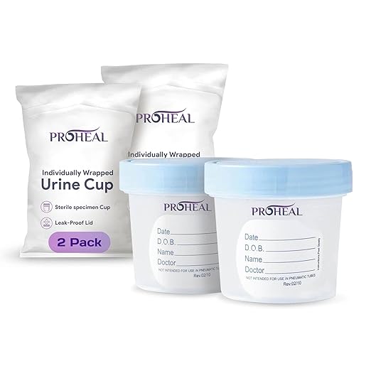 Sterile Urine Specimen Cups with Lids (2PK)- 4 oz. Sample Urine Cups for Specimen Collection - Individually Wrapped Urine Cups for Testing - Stool, Semen Analysis, and Pee Cup