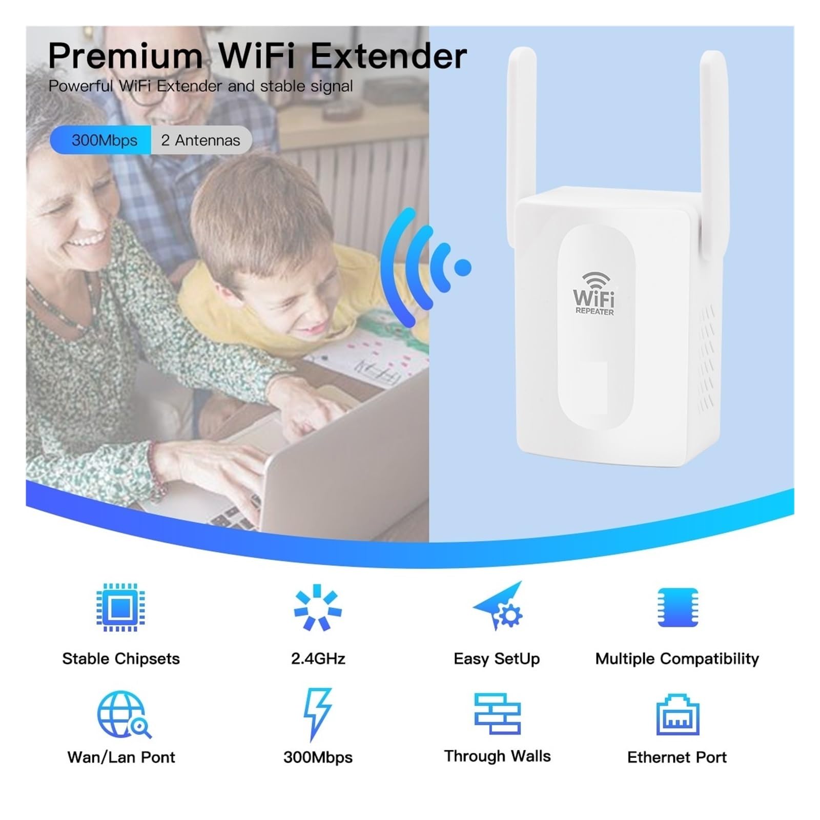 Wzmacniacz Sygnału Wi-Fi 300 Mb/s, Punkt Dostępu Bezprzewodowego Dalekiego Zasięgu 802.11N Easy Szeroka Kompatybilność