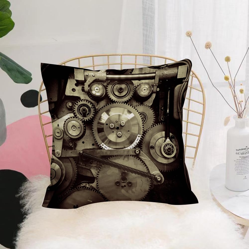 Hyosxw Retro, Gears, Industrial Machinery, Metal Ne - A4 Cushion Cover,Throw Pillow Case Home Decorative For Living Room Bedroom Sofa Chair 18X18 Inch,Retro, Gears, Industrial Machinery, Metal Nents,Pillowcase 45X45cm