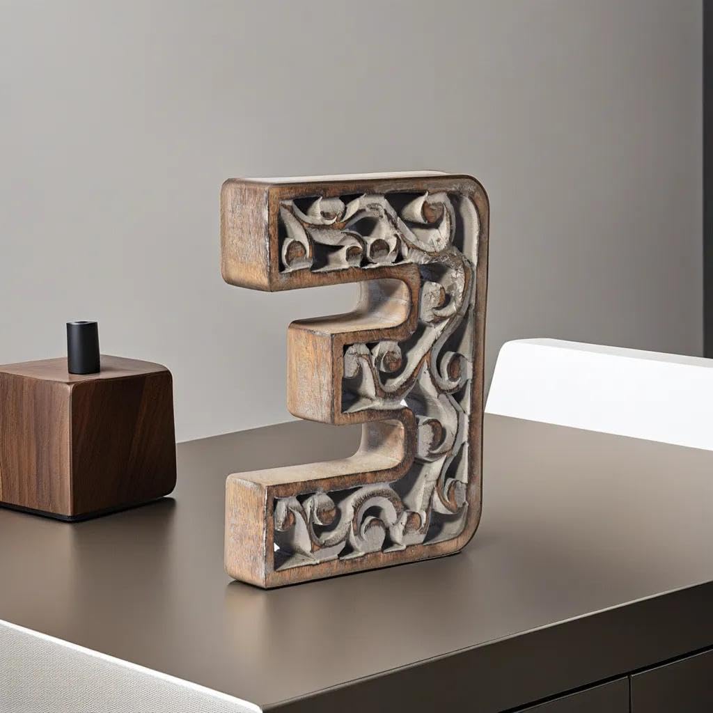 Handmade Eco-Friendly Wall Mount & Table Top Decor Gray Antique 3 Wooden Number