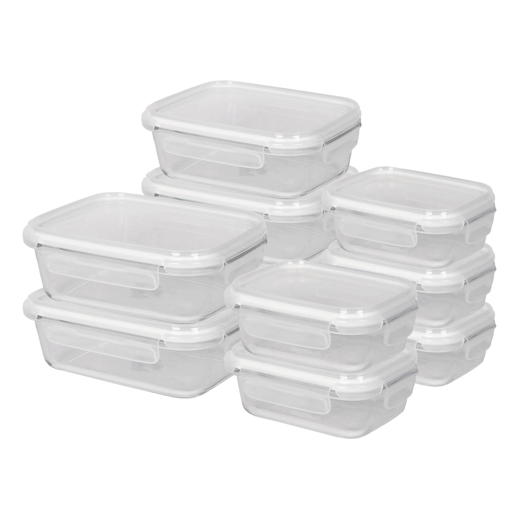 Harbour Housewares Glass Food Storage Containers Set with Lids - 2 Sizes - Clear/White - 10pc Reusable Airtight Meal Prep Lunch Box Takeaway Cereal Pantry Tubs Set | Safe for Freezer and Microwave
