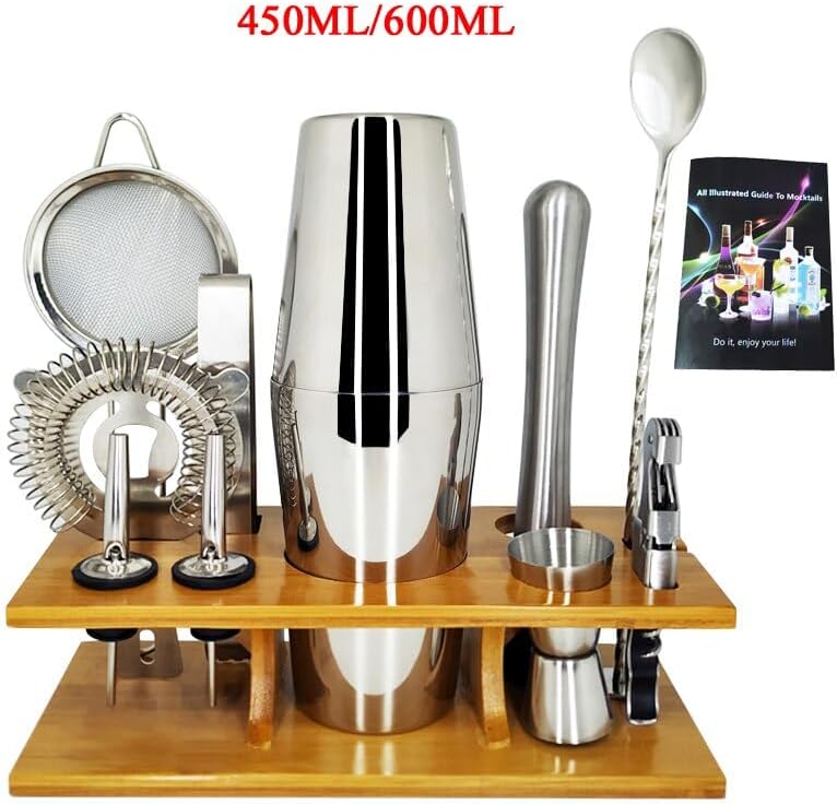 Miniatura 2 de Juego de 12 barman de coctelería, kit de barman, herramientas de barra de ajuste de barra, accesorios de barman de acero inoxidable con marco de