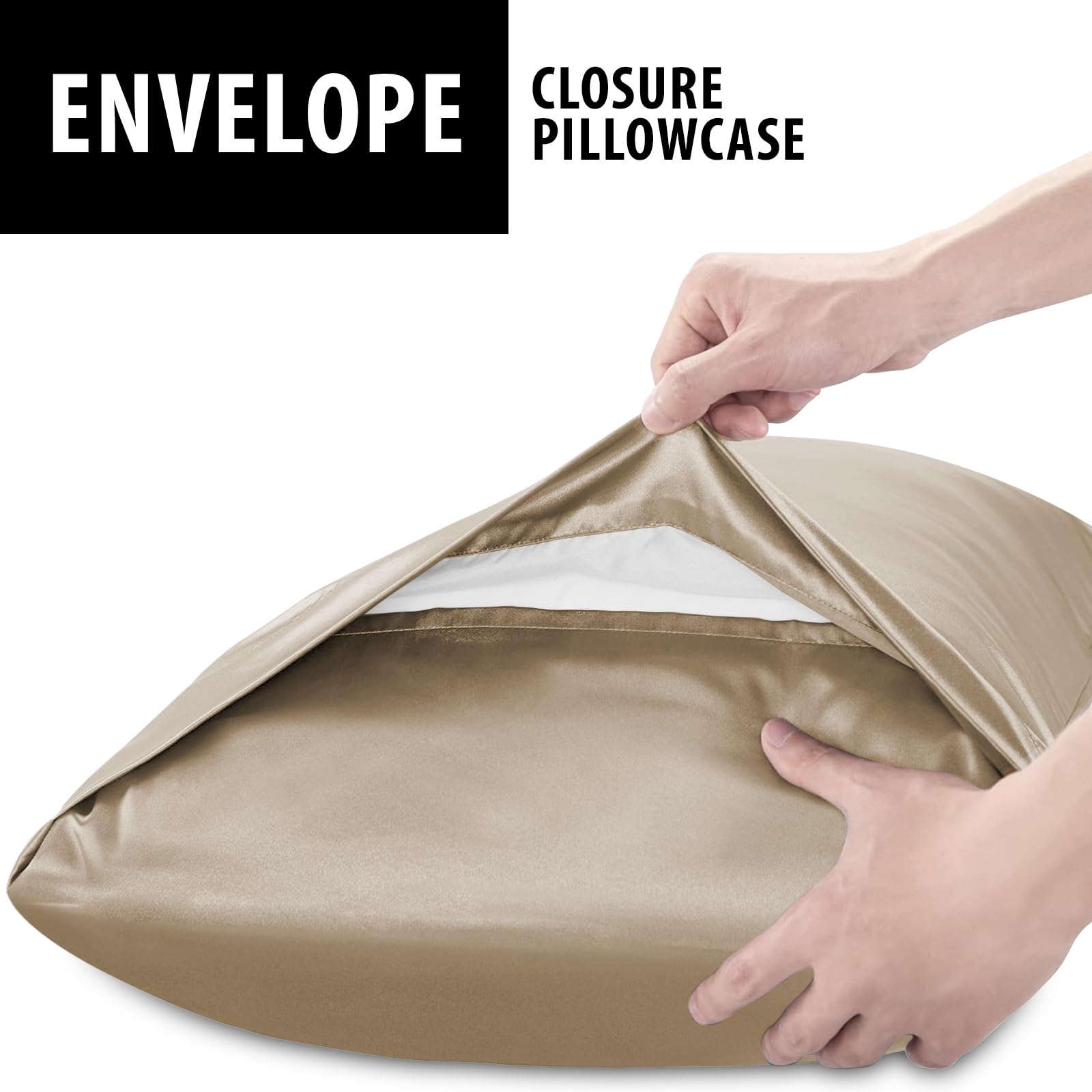 Lazzaro Satin Silk Pillowcases for Hair and Skin, Hypoallergenic Silk Pillow Cases 2 Pack with Envelope Closure - Image 3