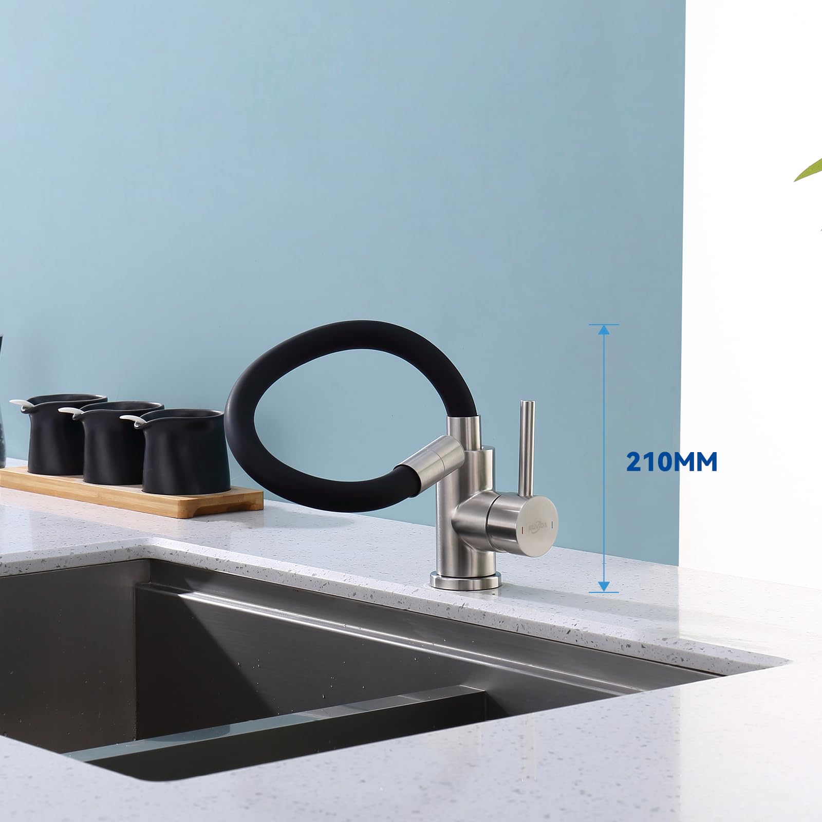 Grifo Cocina Flexible Negro, Grifos Cocina Fregadero con 2 Modos, Grifo de Lavabo Orientable a 360 °, Torneira Cozinha Acero Inoxidable, Monomando Mezclador de Cocina, Ahorra de Agua