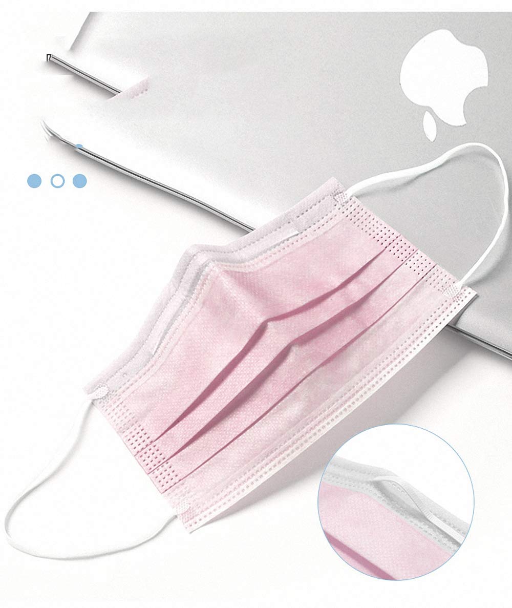 200 Pcs Bulk Disposable Face Mask, Thick 3-Layers Breathable Facial Mask (pink 200pcs)