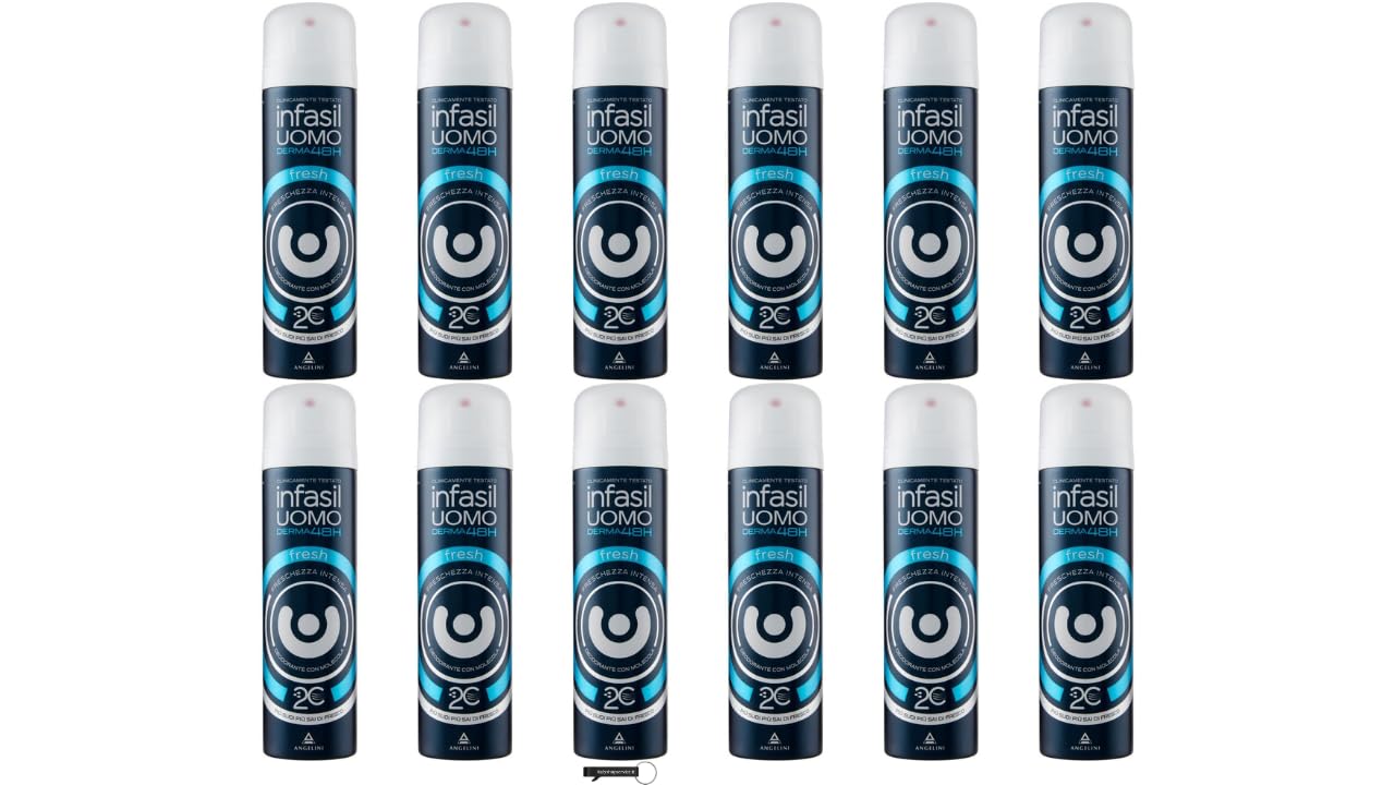 Infasil Uomo Derma 48h Fresh - Deodorante spray da uomo, con molecola 2C, freschezza intensa, 150 ml, 12 pezzi + portachiavi Italy Shop in omaggio