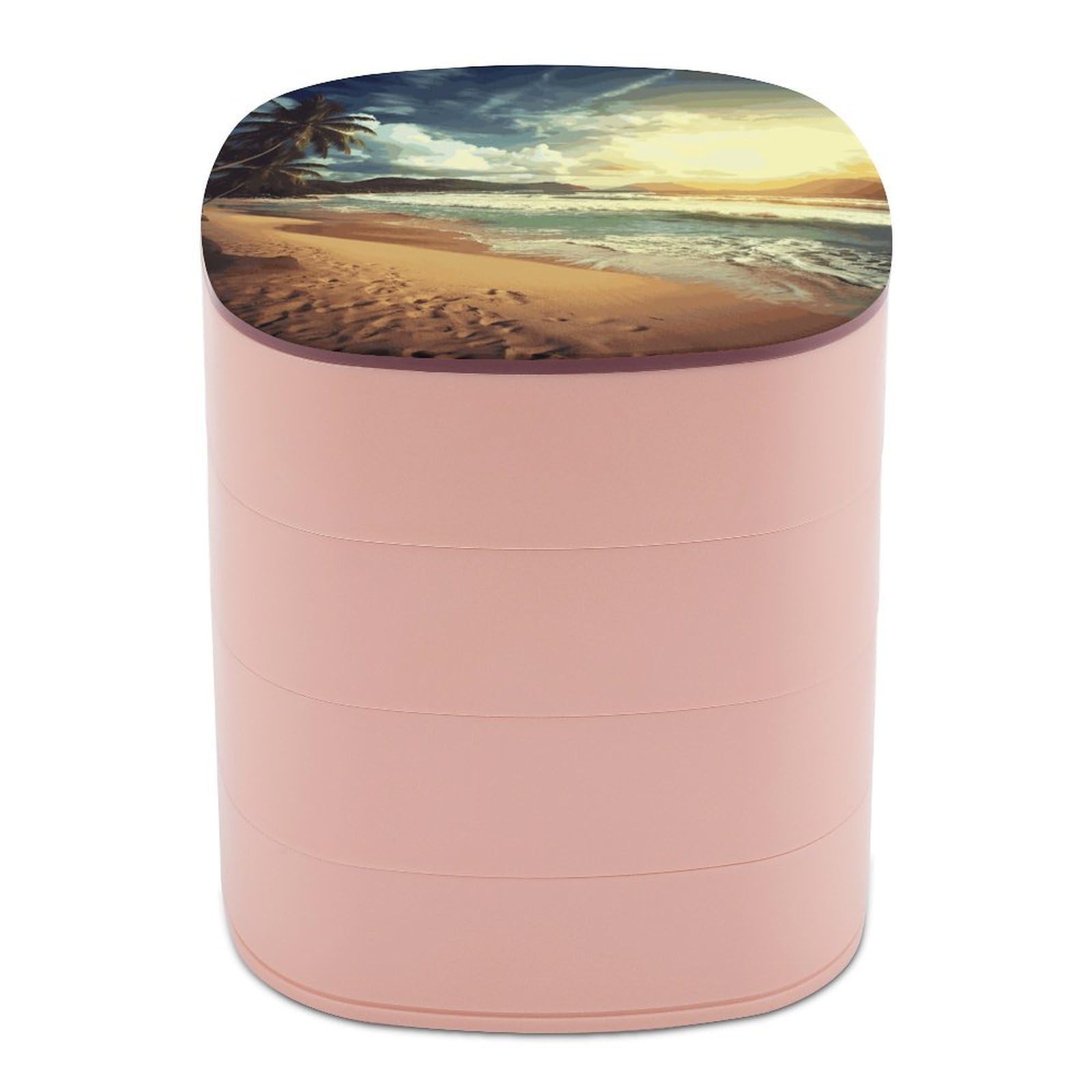 FekiLoot Sunset on The Beach Jewelry Box 4-Layers Rotatable Jewelry Organizer Storage Box with Mirror Cute Travel Jewelry Case Portable Earring Holder Organizer for Ring Necklace Bracelet