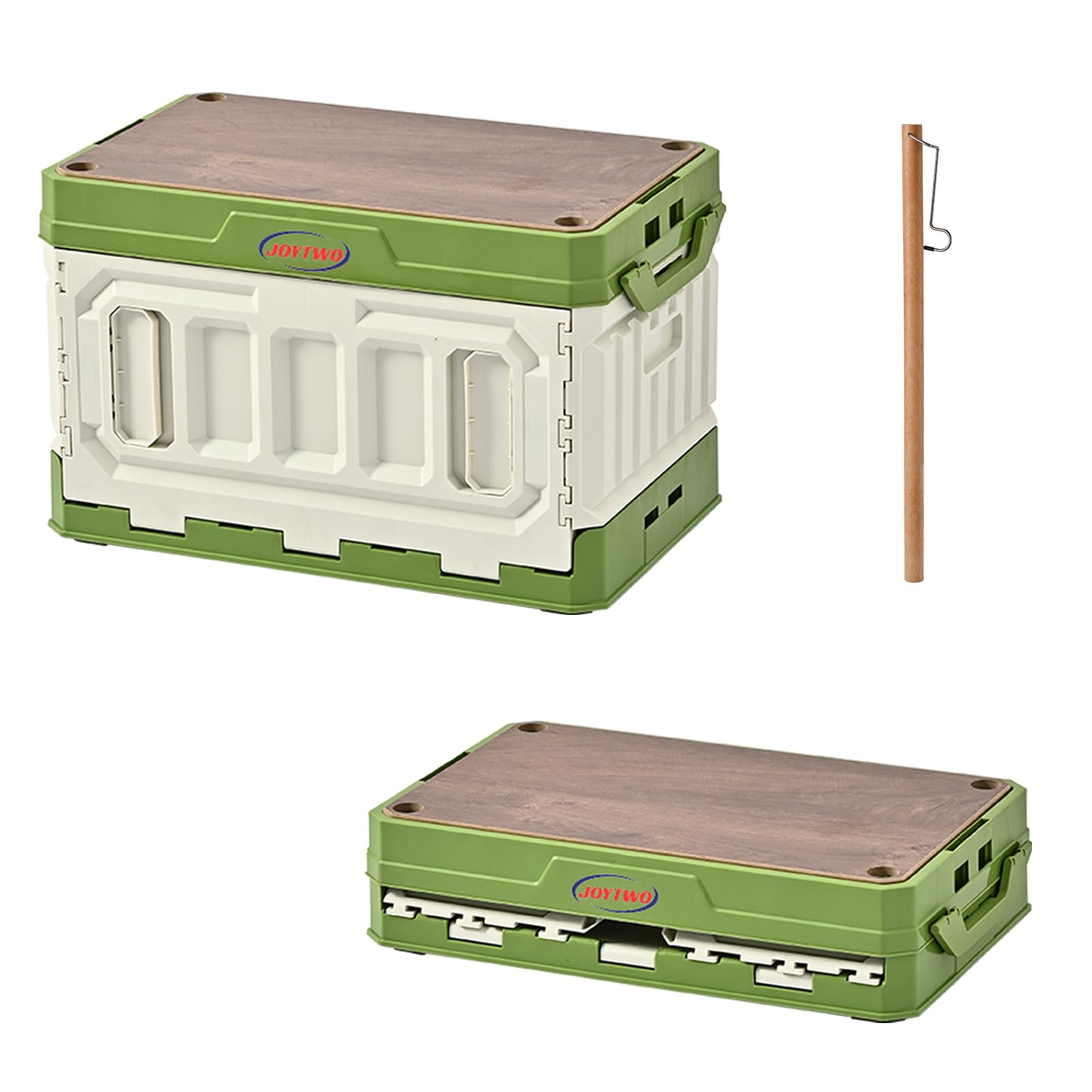 Photo 1 of Joytwo 65L Collapsible Camping Storage Box, Camp Kitchen Box with Light Stand Silicone Pad, Multifunction Stackable Outdoor Camping Storage Bins for Car Home Storage (White green)