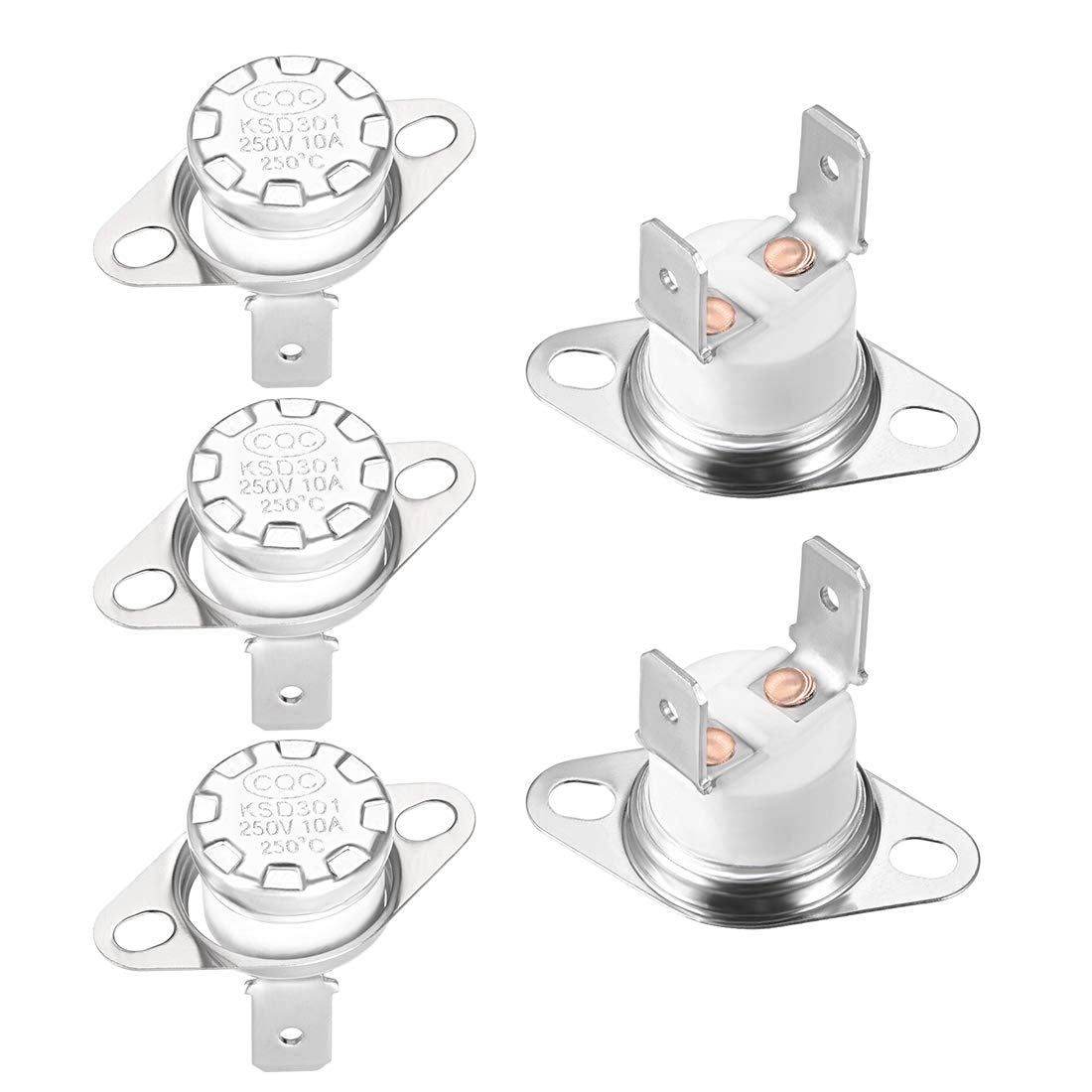 uxcell KSD301 Thermostat 250°C/482°F 10A Normally Closed N.C Adjust Snap Disc Temperature Switch for Microwaves,Oven,Coffee Maker 5pcs,Ceramic