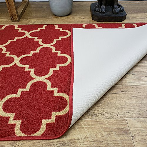 Custom Cut 22-inch Wide by 9-feet Long Runner, Red Moroccan Trellis Non Slip, Non-Skid, Rubber Backed Stair, Hallway, Kitchen, Carpet Runner Rug - Choose Your Width by Length