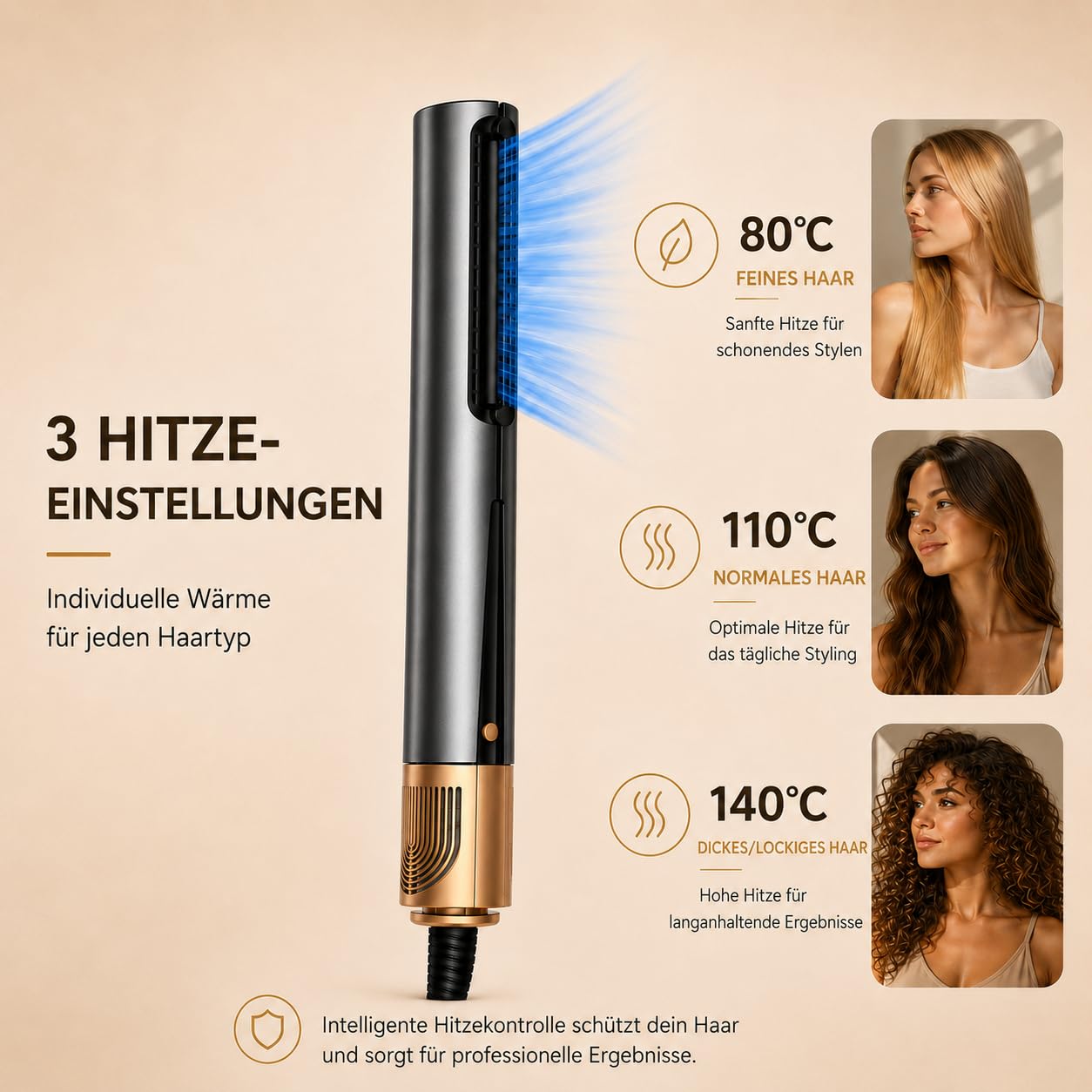 Golden Goods Airloop Haarglätter mit Luft 3-in-1, Luft-Glätteisen, Föhn & Stylingbürste, Glätteisen, 150 Mio. Ionen/cm³, für nasses und trockenes Haar, 1600W, schnelles Trocknen und Glätten