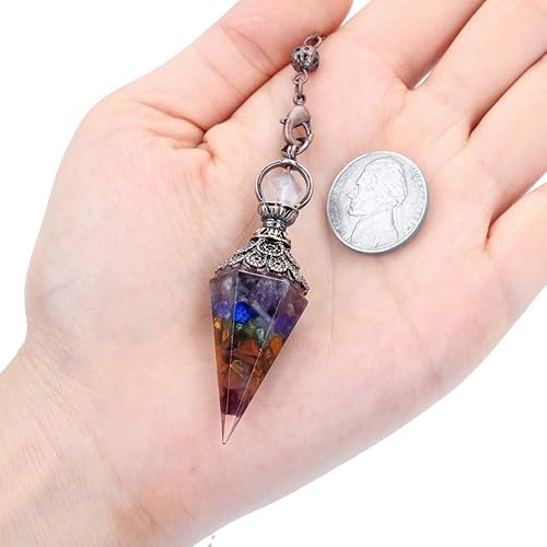 Miniatura 7 de Jovivi Péndulos de cristal curativo para adivinación radiestesia, 6 piedras hexagonales puntiagudas de resina con chip de resina Reiki Wicca
