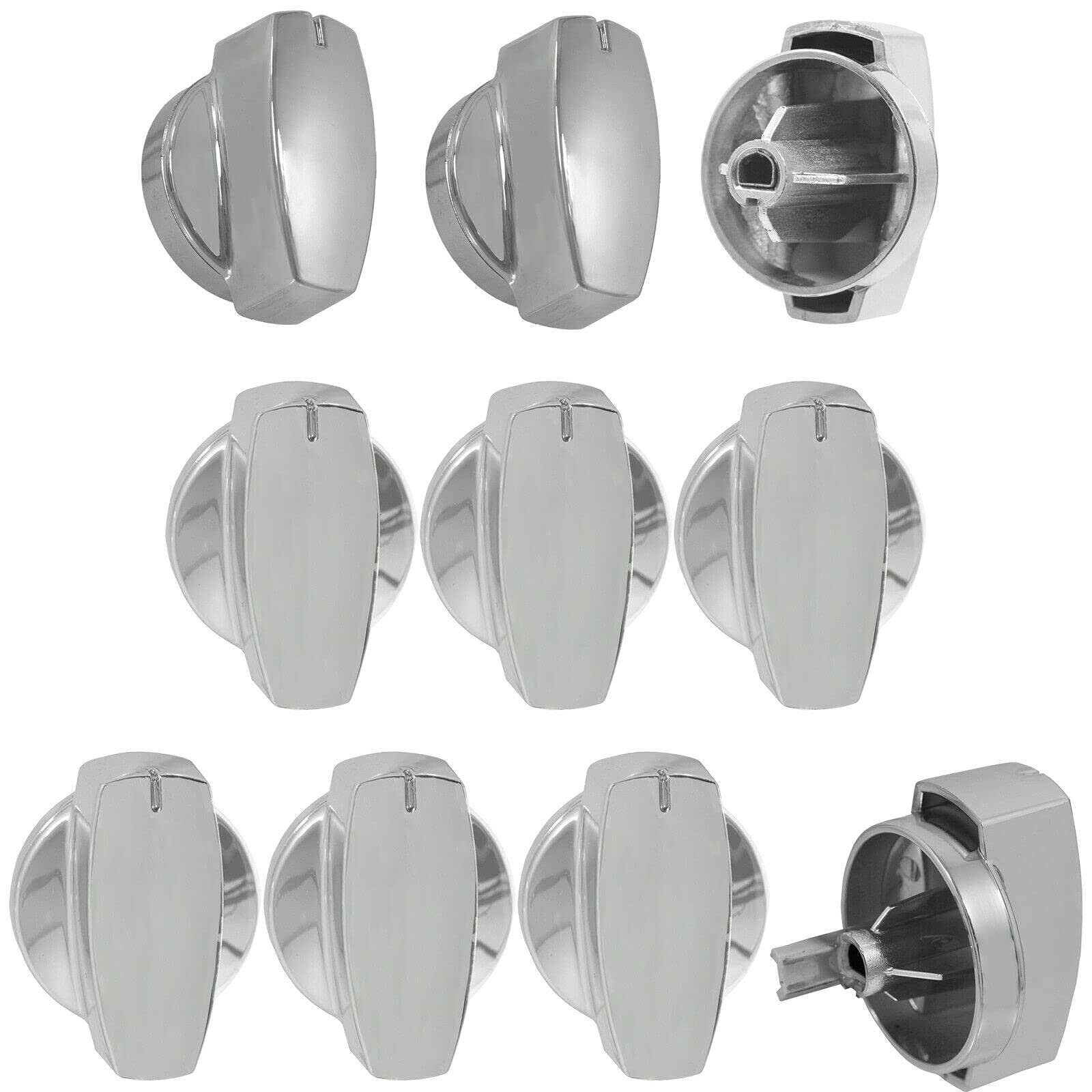 Spares2go Temperature Control + Hob Control Knobs Compatible with Belling 444445410 444445411 Oven Cooker (Chrome, Pack of 10)