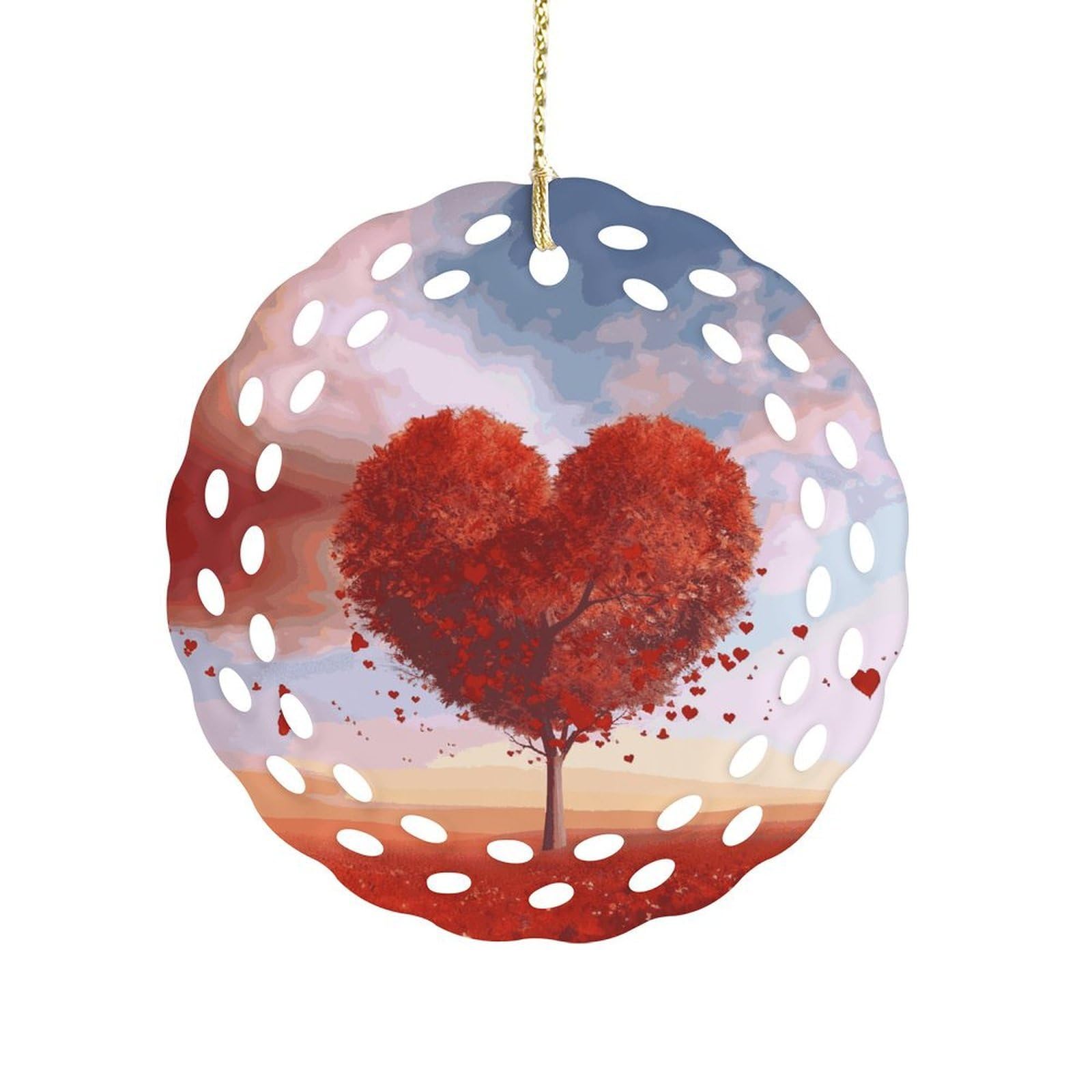 Btcowzrv Style Heart Tree Ceramic Ornament,Round Ornaments With Hole Easy To Hang,Hanging Ornament For Wedding Party Home Window Garden Christmas Day Decor