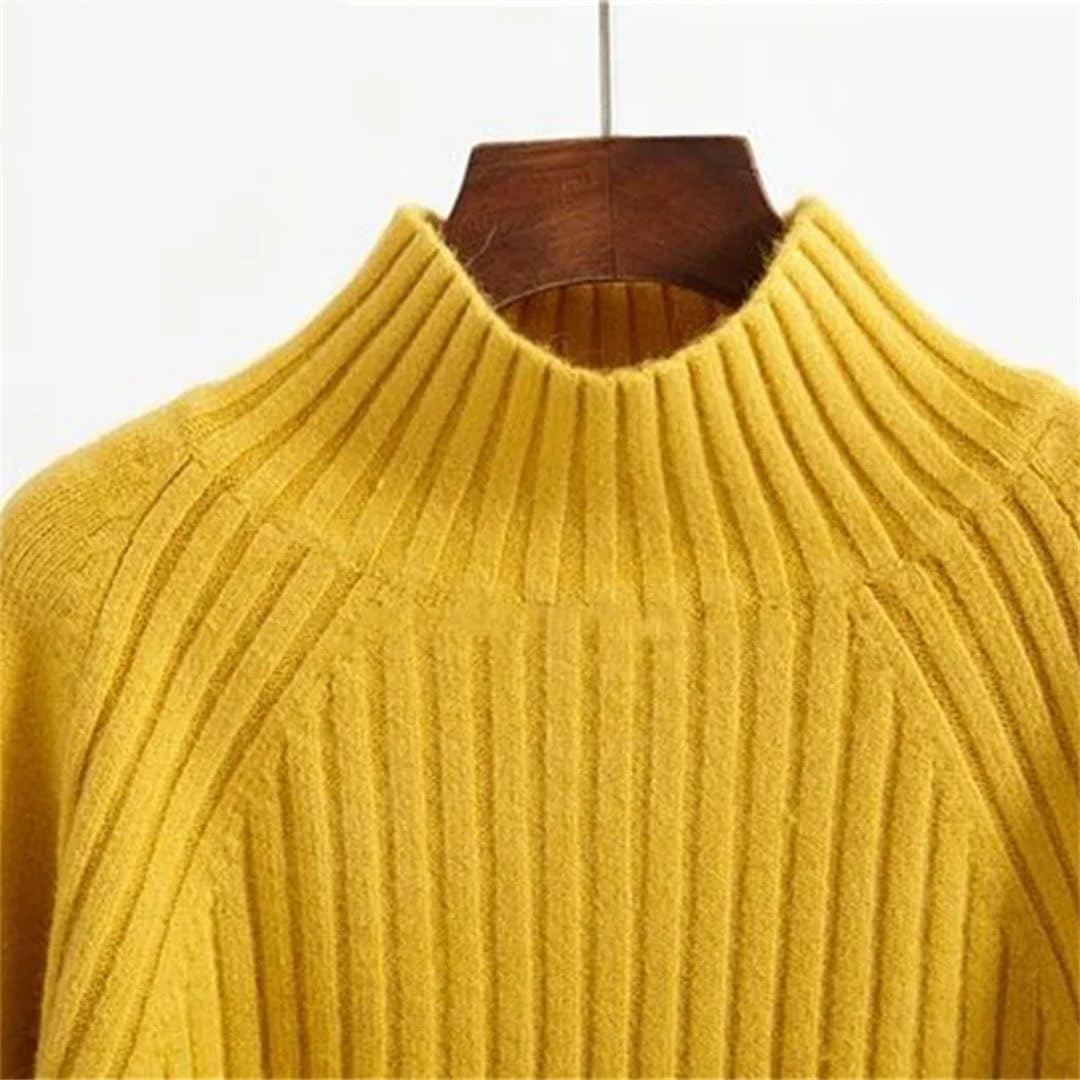 Maglione da donna a collo alto Pullover da donna a maniche lunghe, Giallo, S