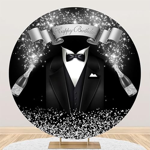 YongFoto Gentleman - Cubierta redonda de fondo de esmoquin negro para cumpleaños de 6.5 pies, color blanco y negro, traje de pajarita color champán, disponible en Yaxa Venezuela
