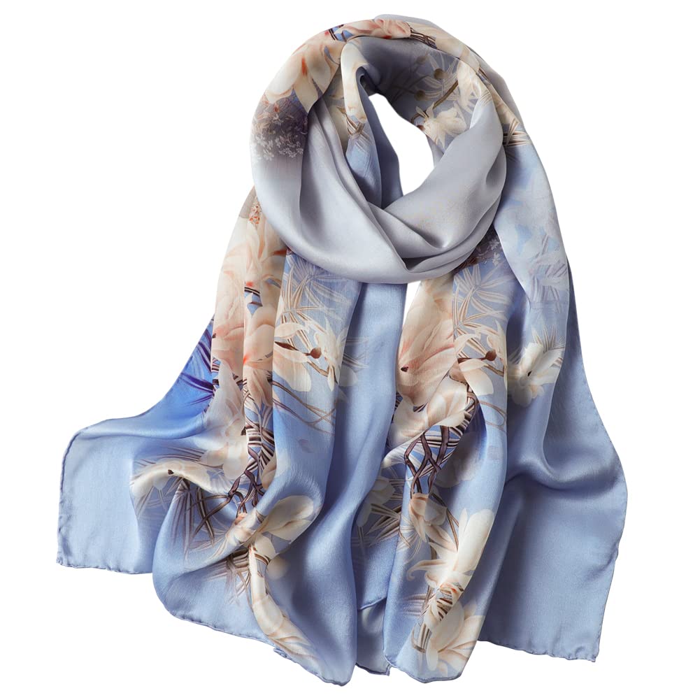 STORY OF SHANGHAI Sciarpa di 100% Seta Charmeuse da Donna Foulard a Raso con Fantasie Orientale, 56x177cm