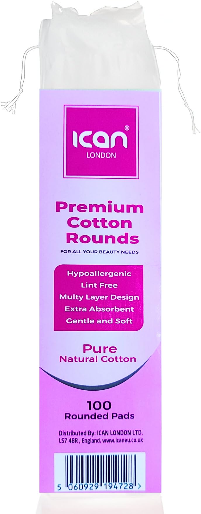 ICAN LONDONCosmetic Cotton Pads, Facial Rounds, Gentle Makeup Remover Discs, Hypoallergenic, 100 Makeup Removal Wipes, Cotton Pads for Facial Cleansing