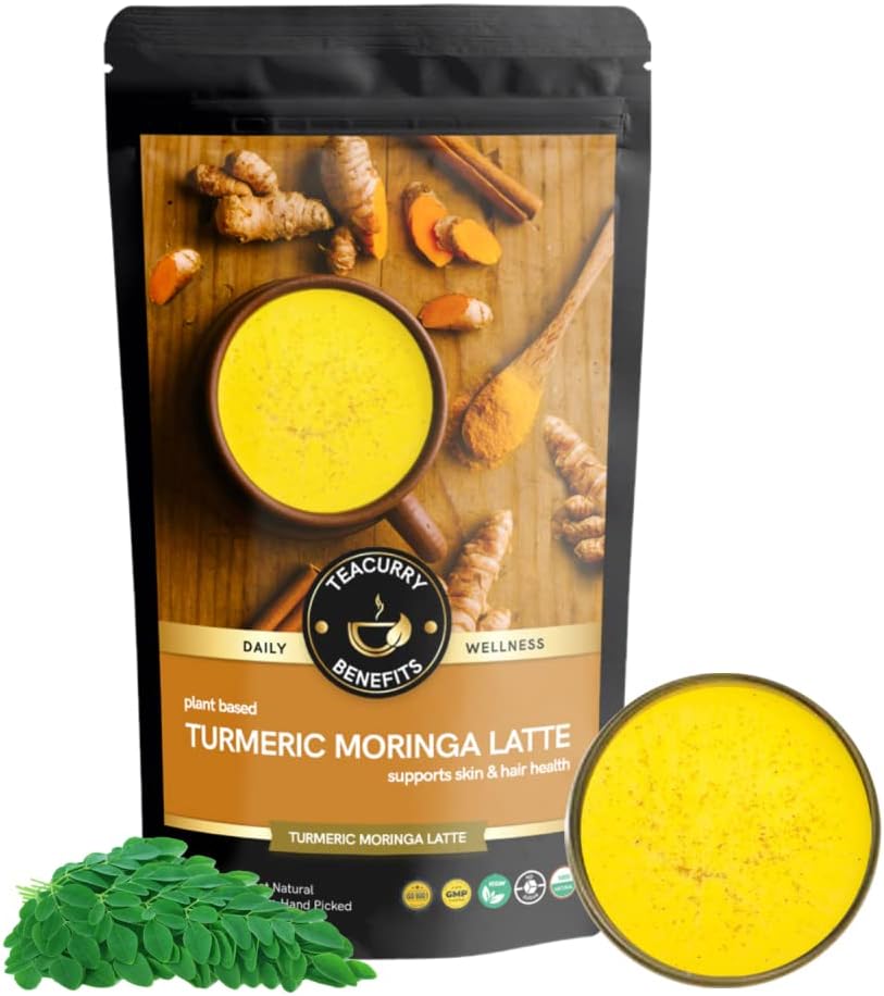 TEACURRY Moringa Turmeric Latte - 30 Sachets of Golden Milk | Turmeric Tea for weight loss & Immunity | Turmeric Latte Care - Helps to Reduce Inflammation, Cholesterol | Golden Milk