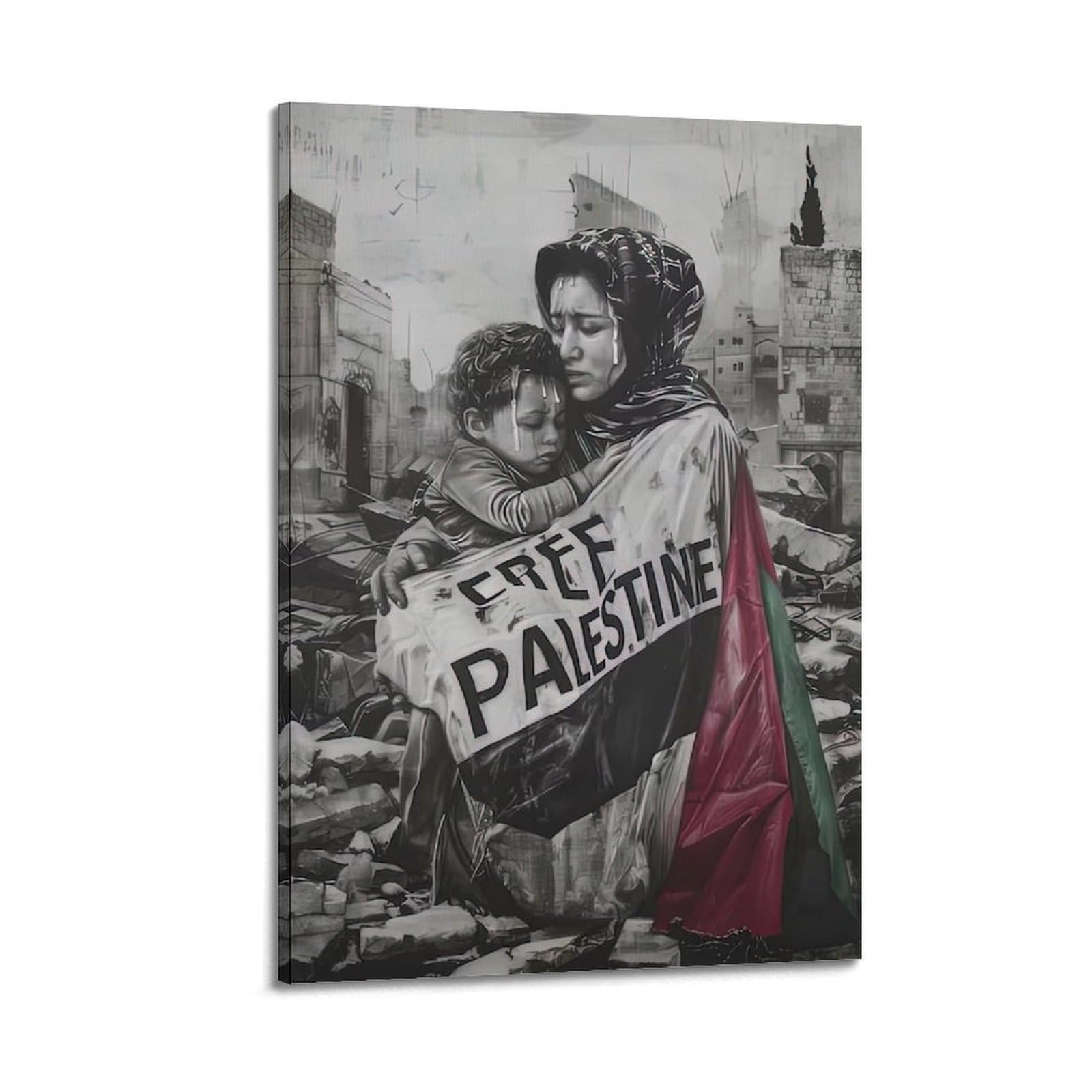 XKUGA Mid-East Conflict Anti-War Poster Ruins Refugee Family Modern Decorative Canvas Prints - Ideal Wall Art for Family, Man Cave, Game Room, Boys & Girls Bedroom 20x30inch(50x75cm)